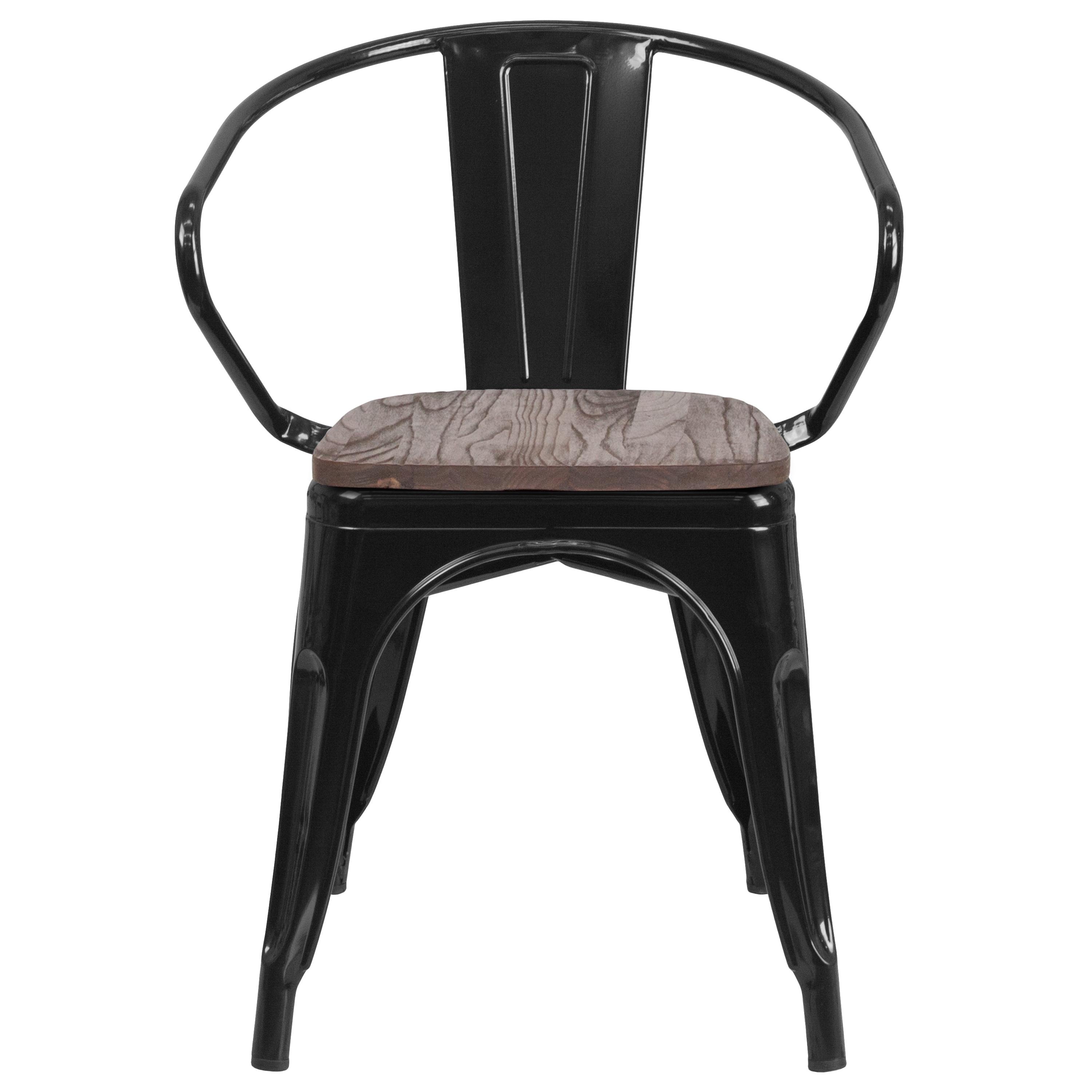 Flash Furniture Black Metal Chair with Wood Seat and Arms