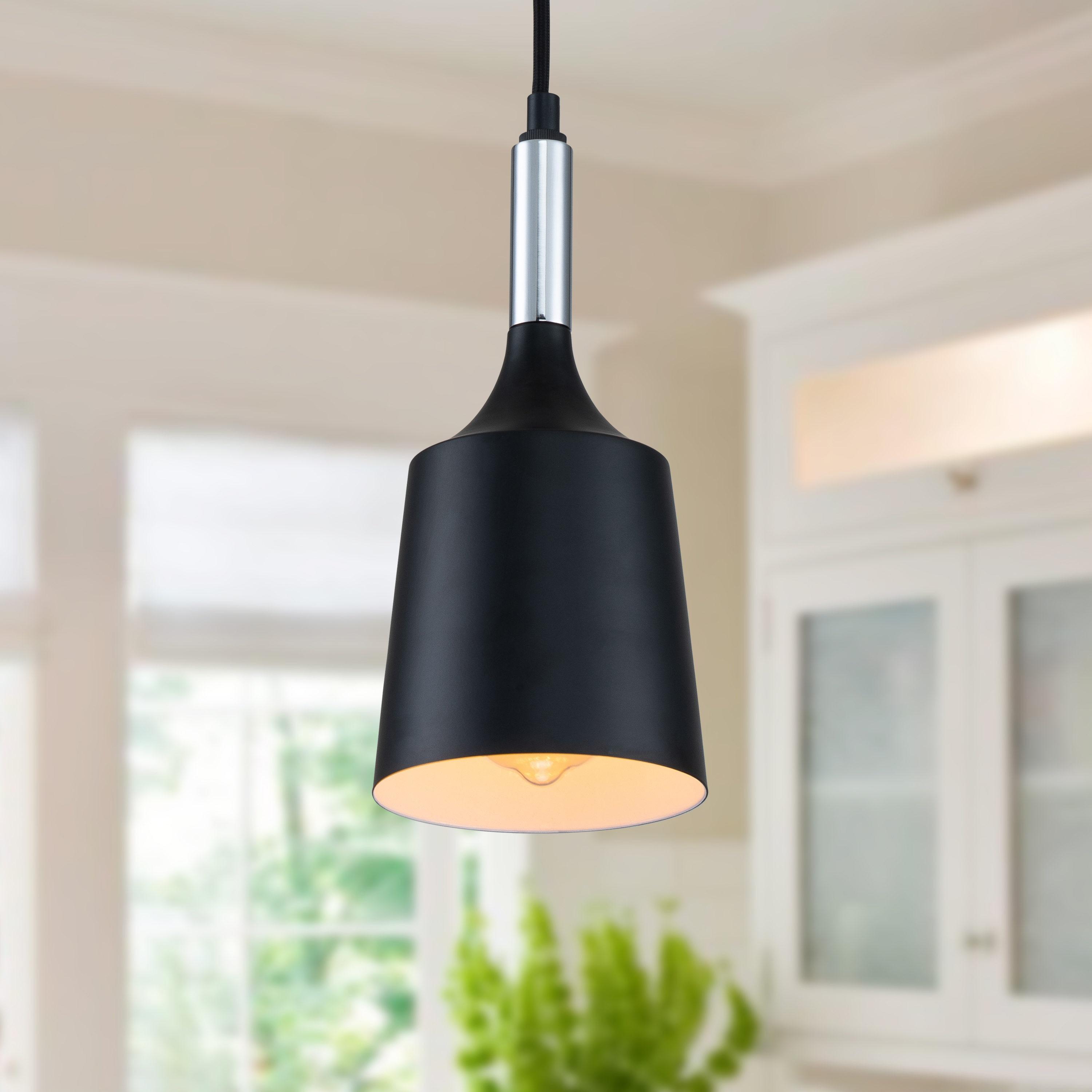 C Cattleya  1-Light Black and White Pendant Light with Chrome Accents