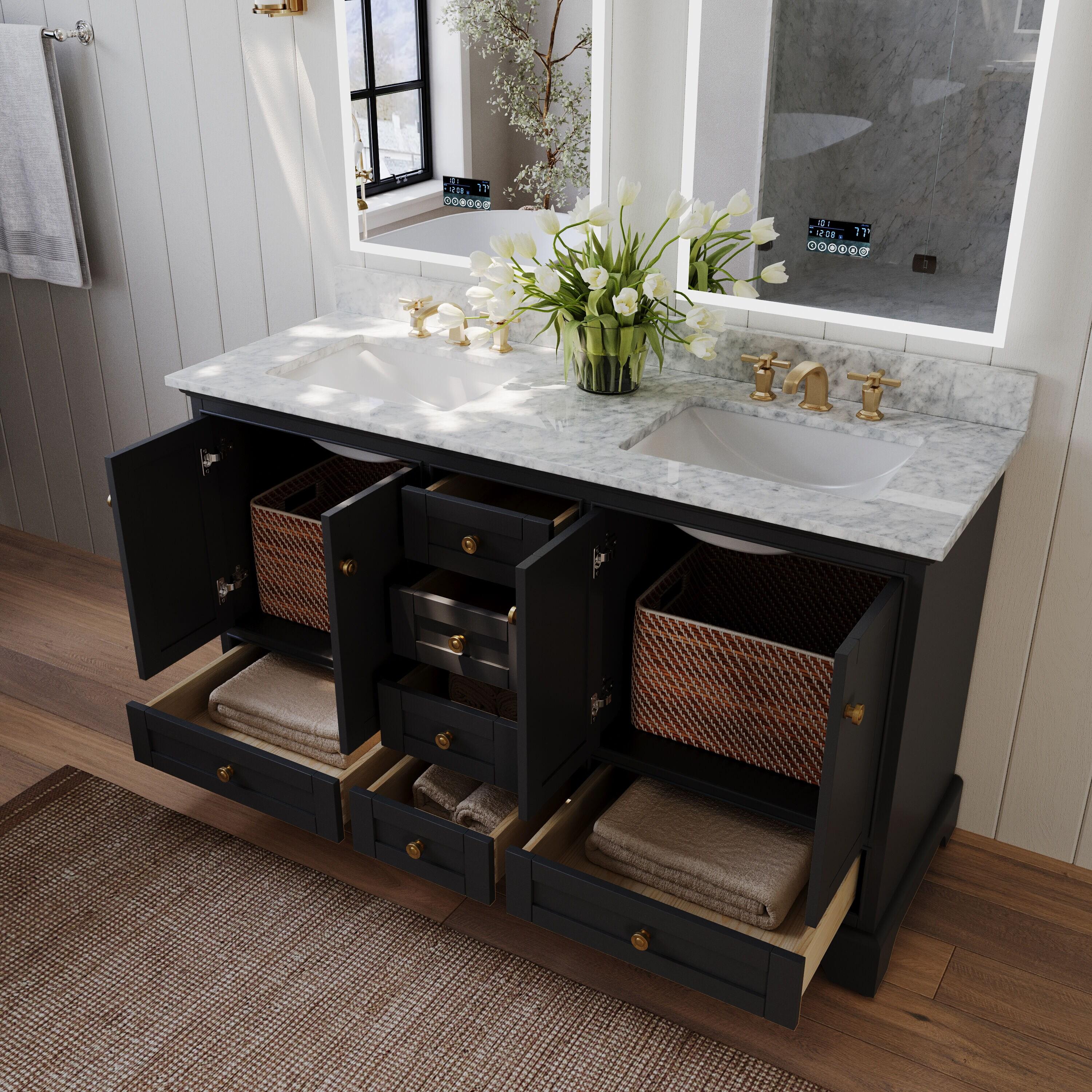 Varna 60'' Double Bathroom Vanity with Marble Top