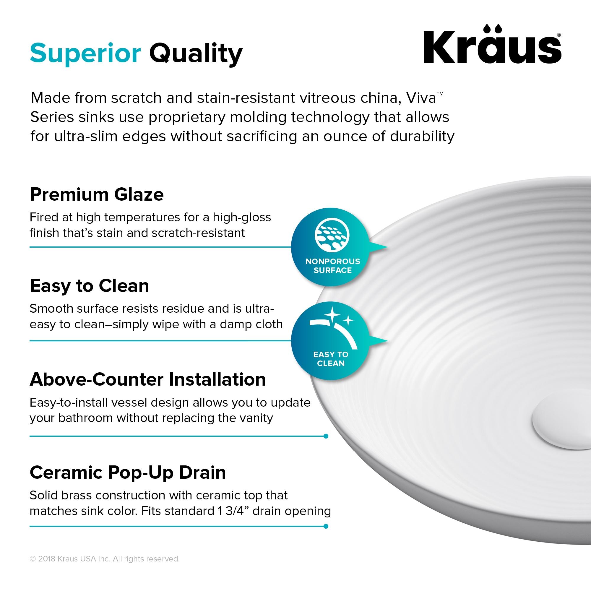 KRAUS Viva™ Thin Ceramics Vessel Bathroom Sink with Pop-Up Drain