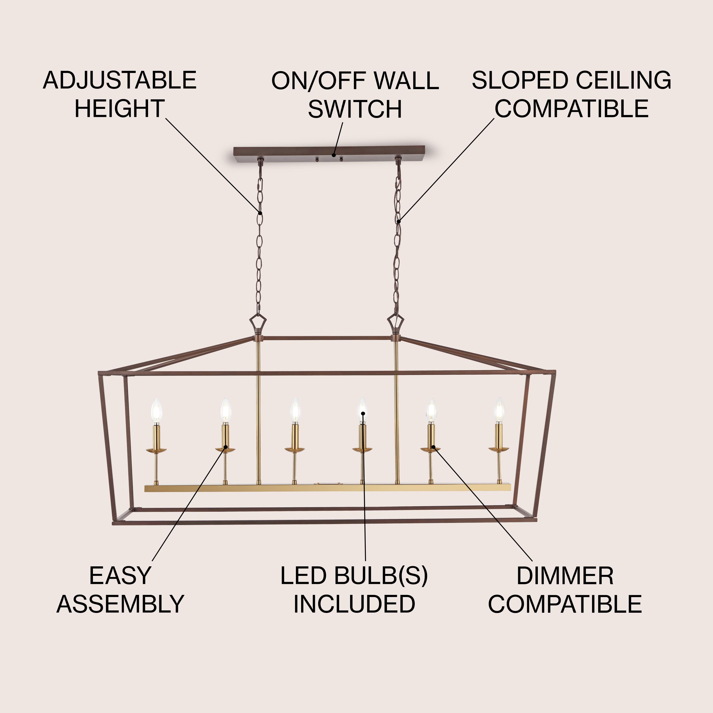 Pagoda 49" Linear 6-Bulb Classic Traditional Metal LED Pendant, Oil Rubbed Bronze