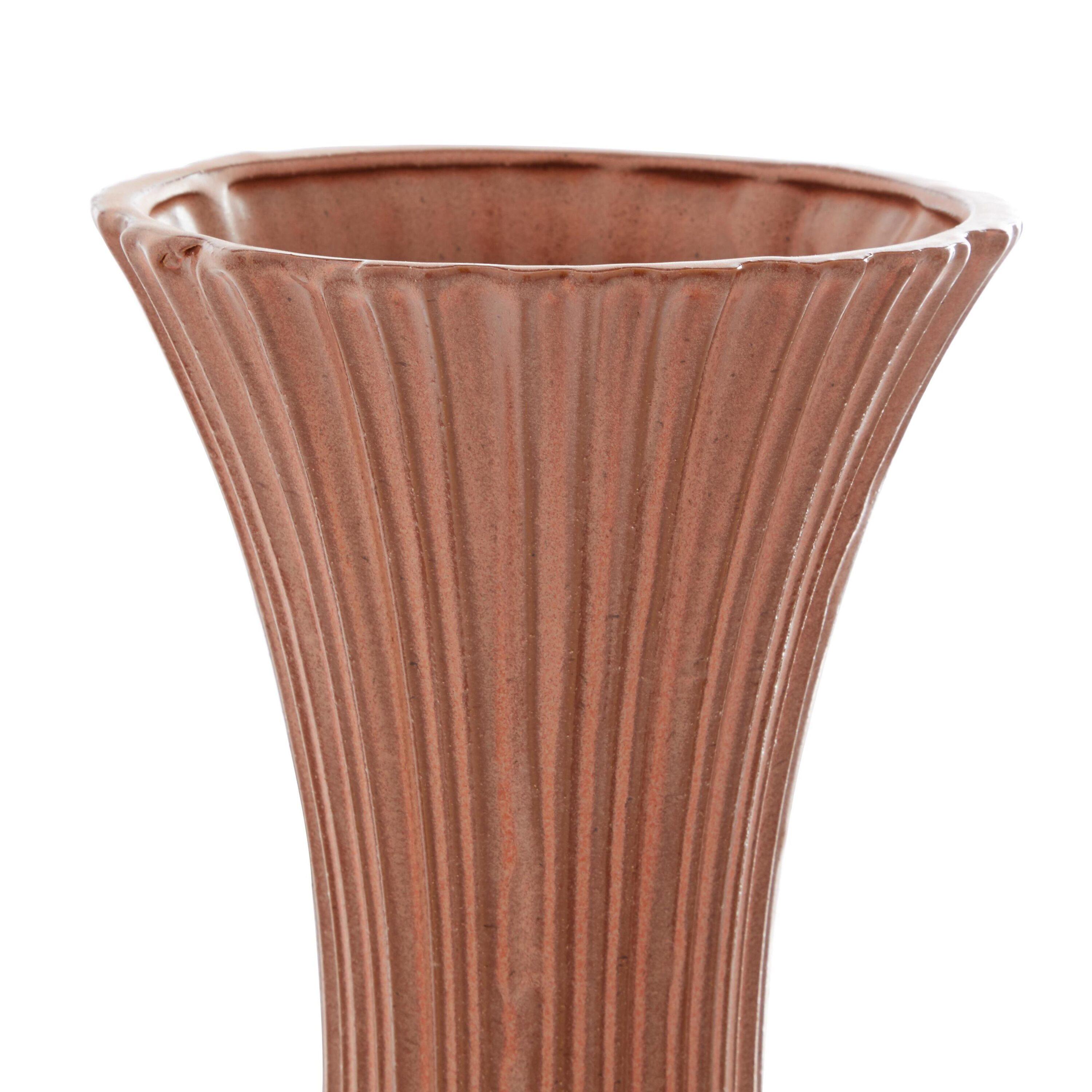 DecMode 20" Ribbed Orange Ceramic Vase