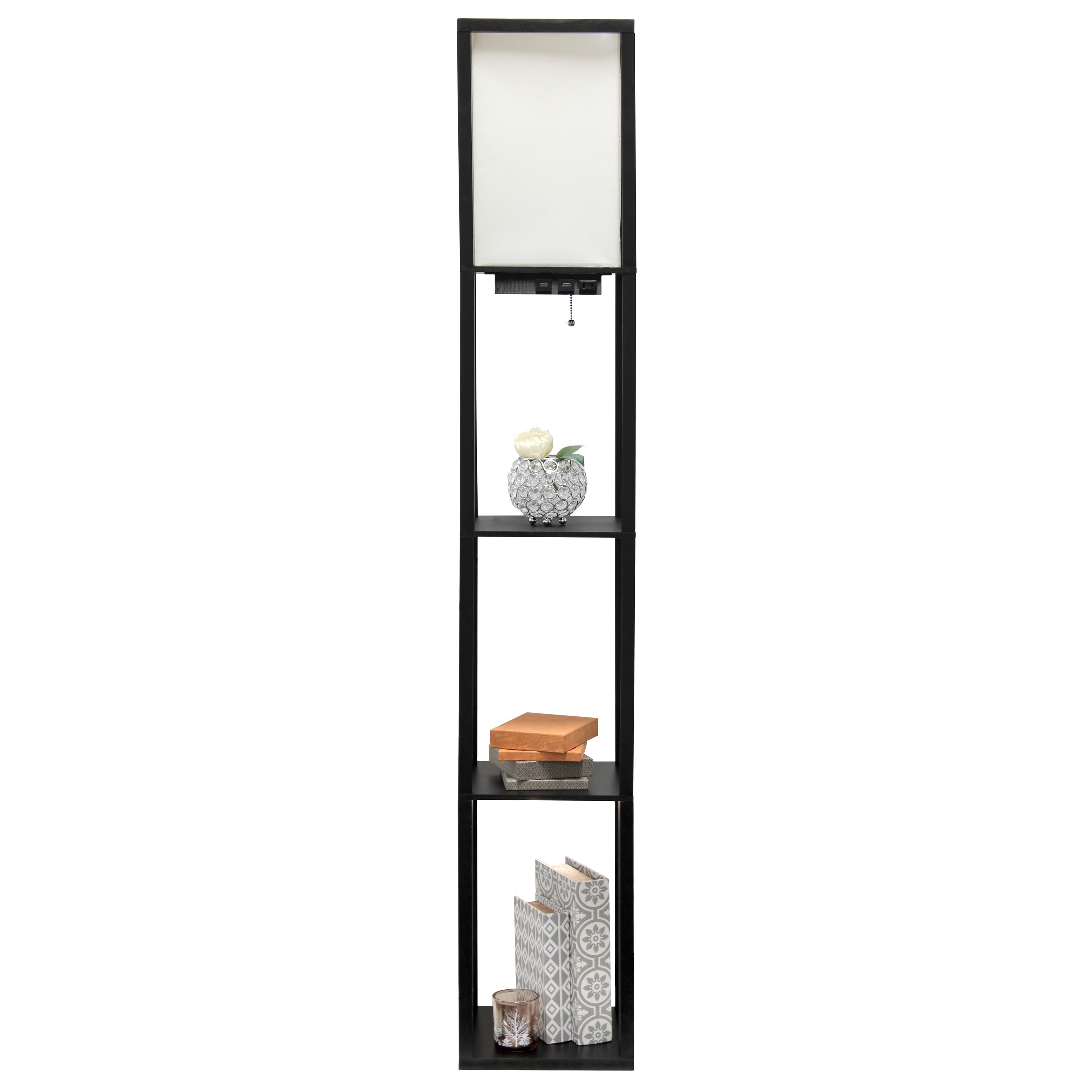 Floor Lamp Etagere Organizer Storage Shelf with 2 USB Charging Ports and Linen Shade - Simple Designs