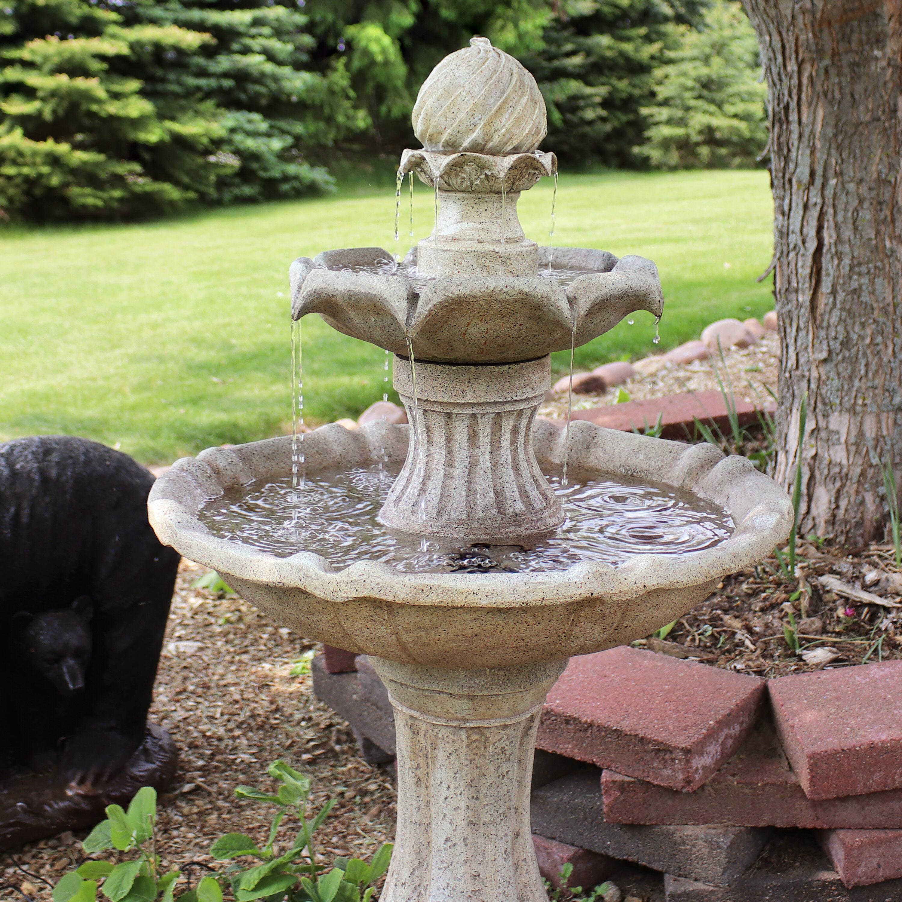 Sunnydaze Outdoor 2-Tier Pineapple Solar Powered Water Fountain with Battery Backup and Submersible Pump - 46" - Earth Finish