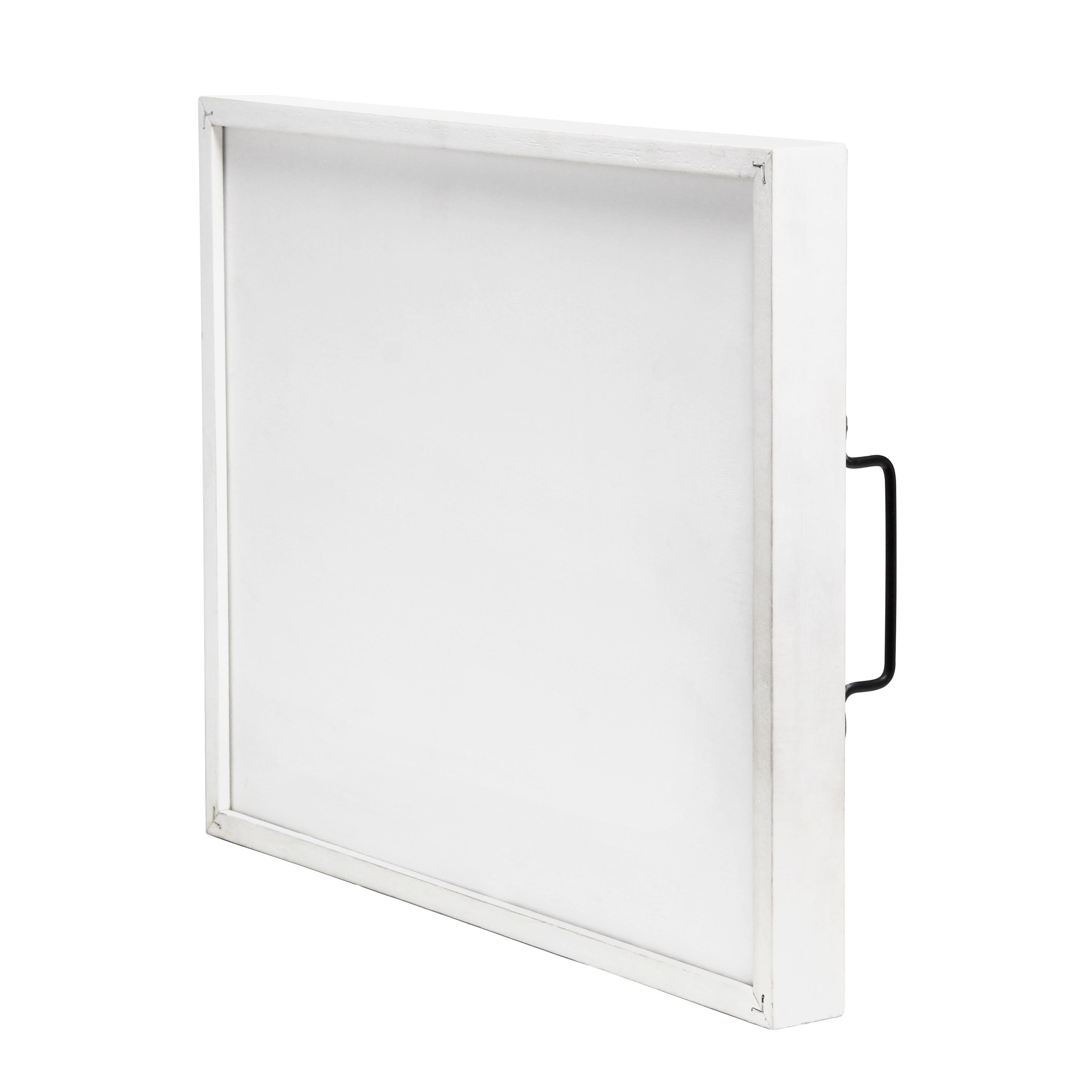 Elegant Designs 15.5" x 12" Decorative Wood Serving Tray, "Welcome", White Wash