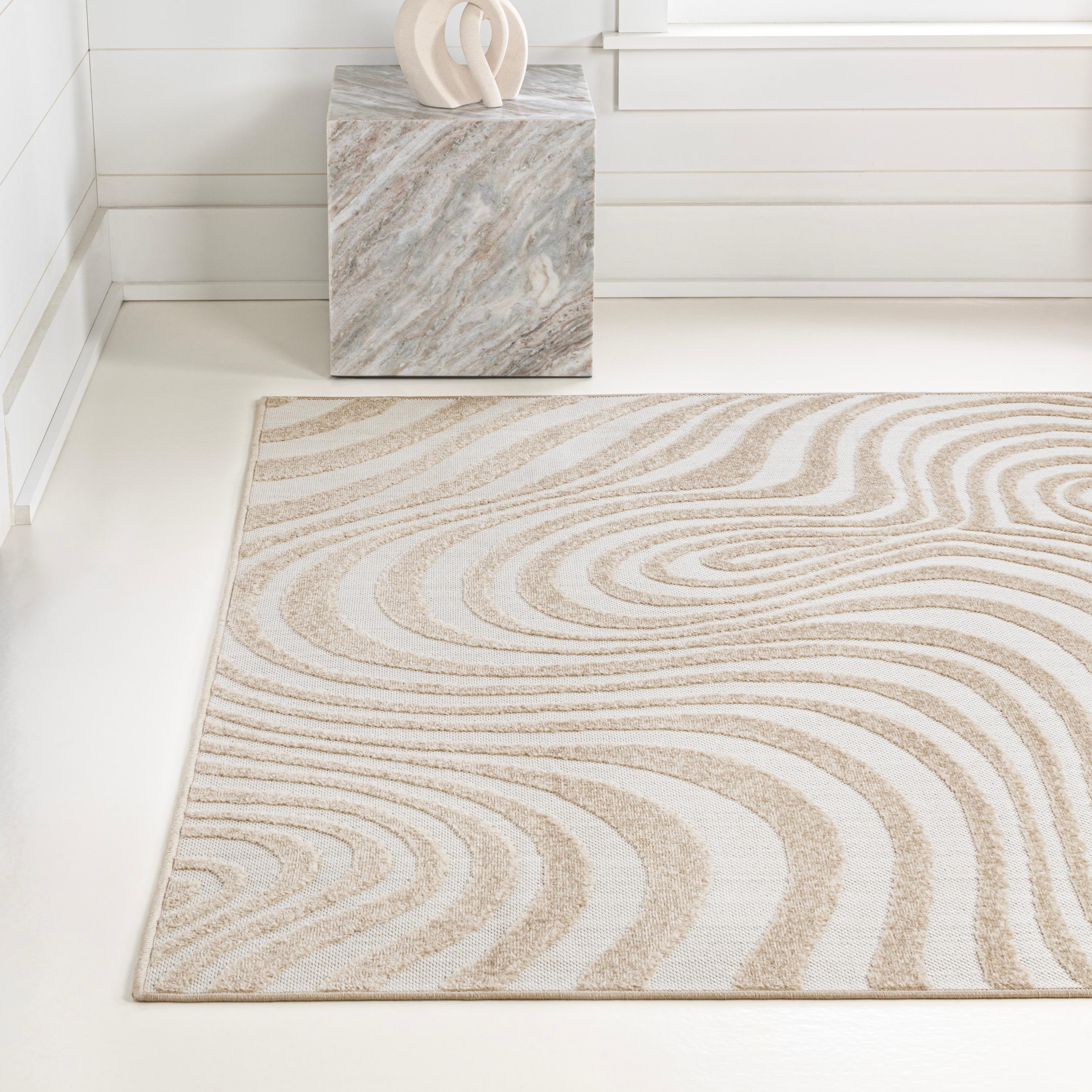 JONATHAN Y Maribo High-Low Abstract Groovy Striped Beige/Cream 3 ft. x 5 ft. Indoor/Outdoor Area Rug