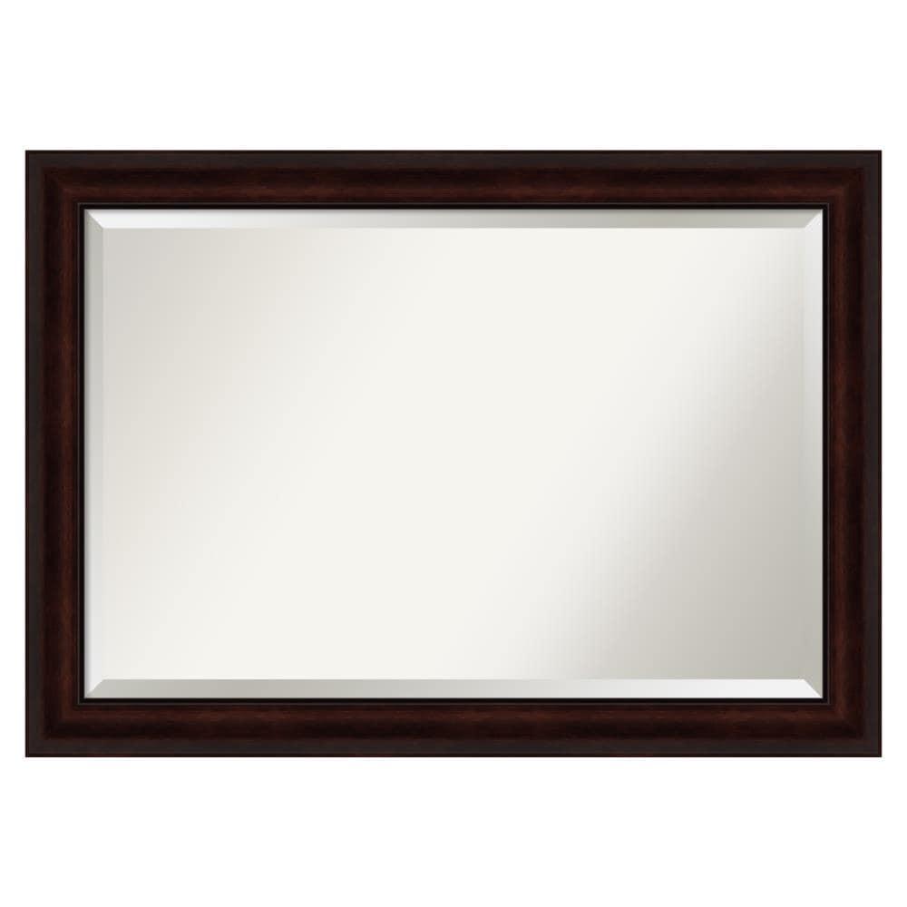 Amanti Art Beveled Bathroom Wall Mirror - Coffee Bean Brown Frame - Coffee Bean Brown Outer Size: 41 x 29 in