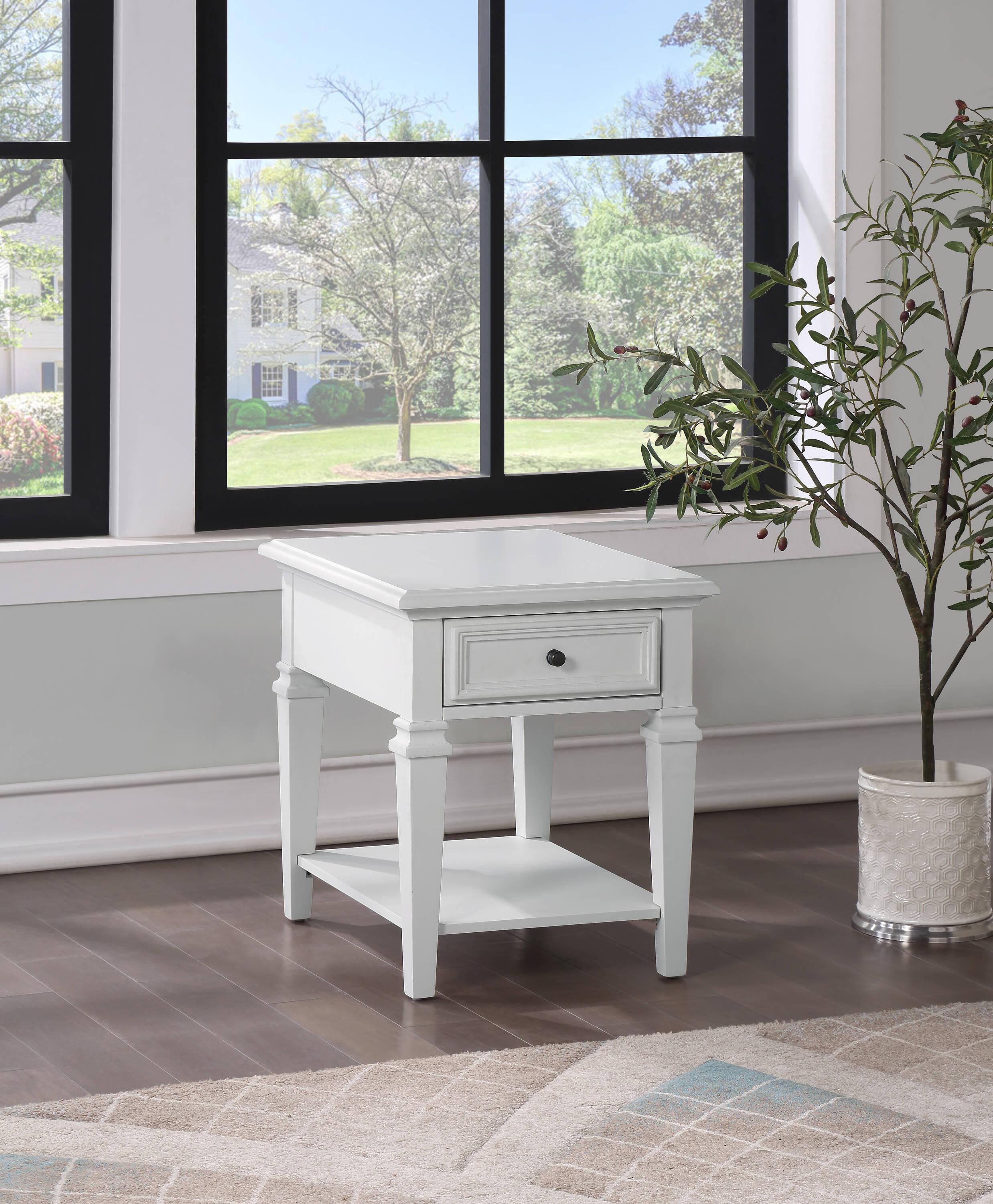 Charlestown End Table White - Steve Silver Co.: Farmhouse Style, Storage Shelf, Cottage Accent Table