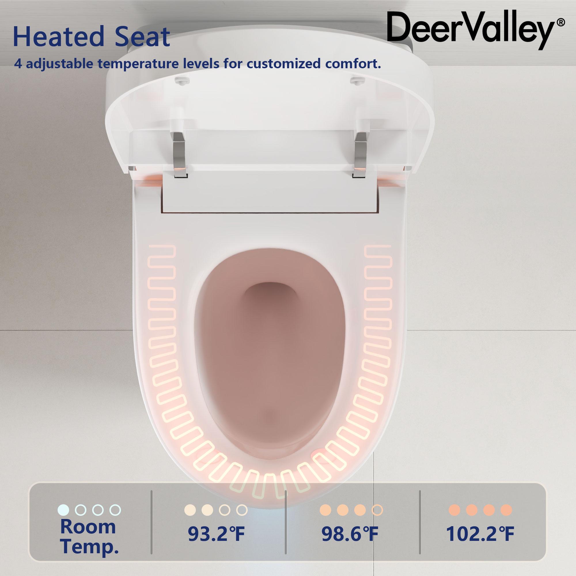 DeerValley Smart Toilet Elongated 1 Piece 1.28GPF  Fully Glazed Toilet with Heated Seat & Foot Kick Flush & Night Light DV-1S0029-V1