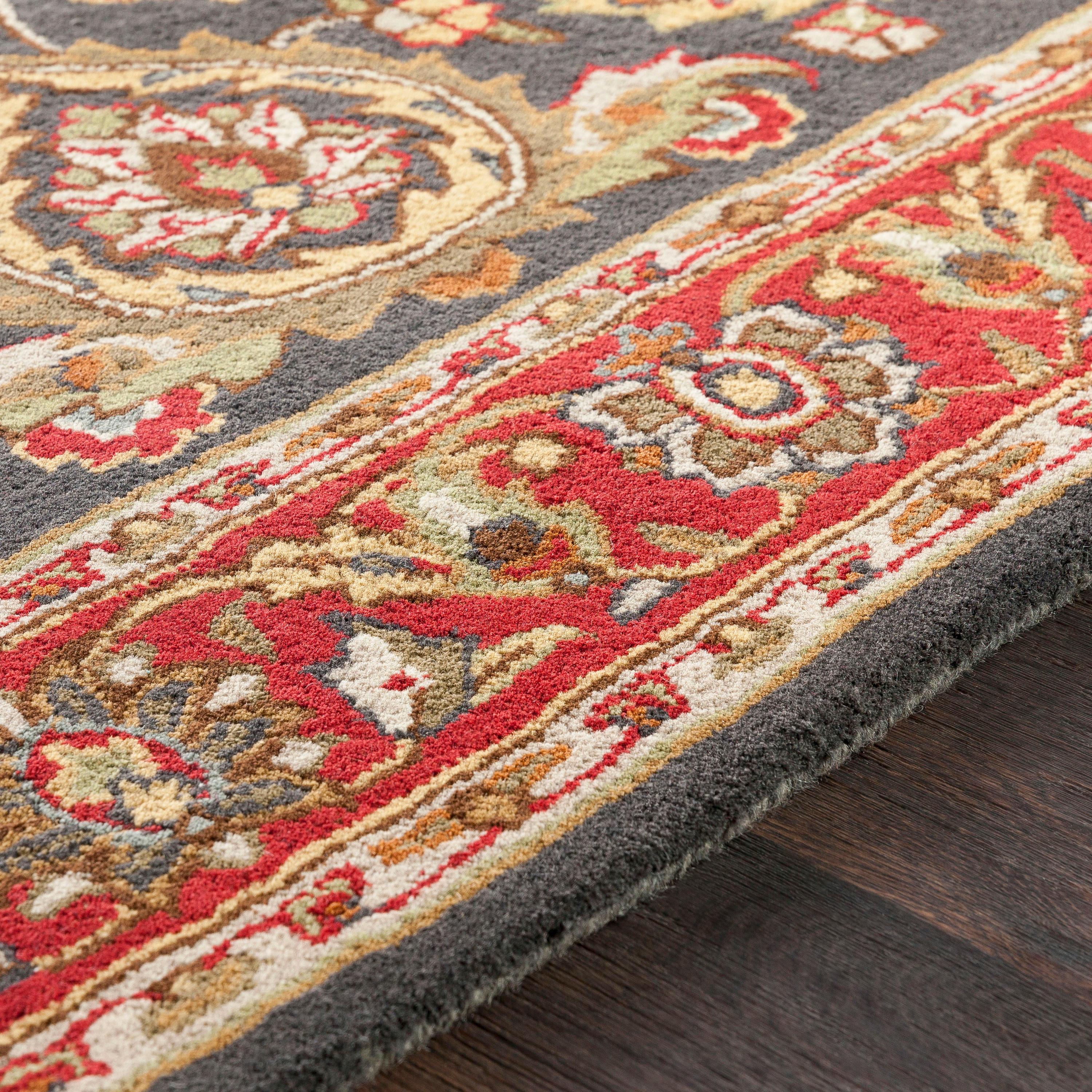 Elegant Oriental Red Wool 3'x5' Hand-Tufted Rug