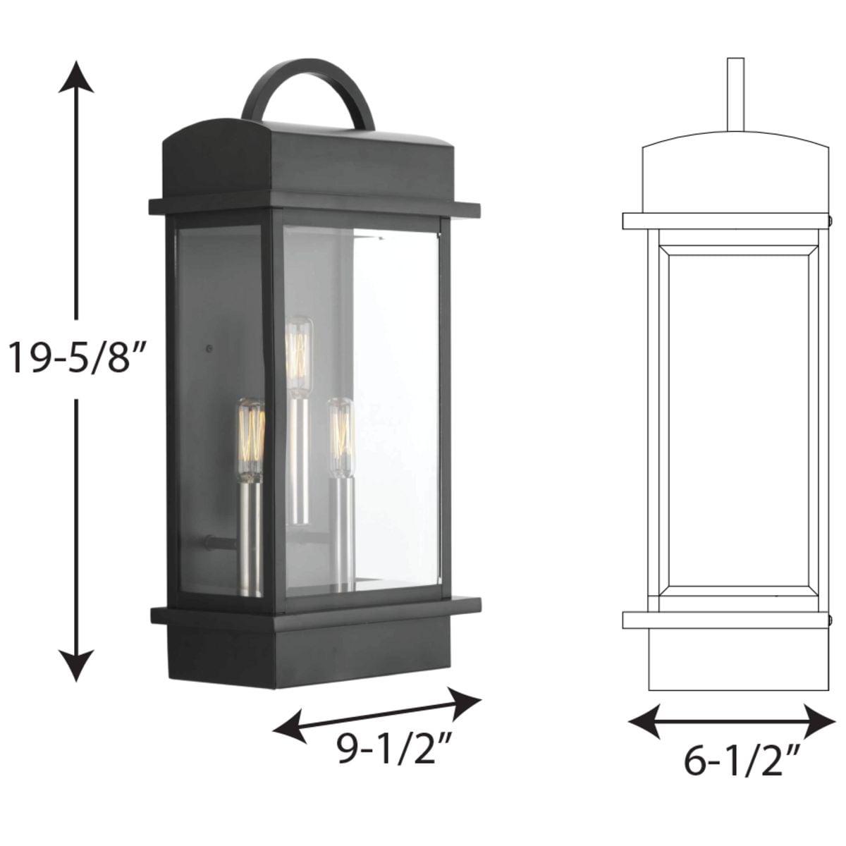 Progress Lighting Santee 3-Light Outdoor Wall Lantern in Black Steel with Beveled Glass Shade