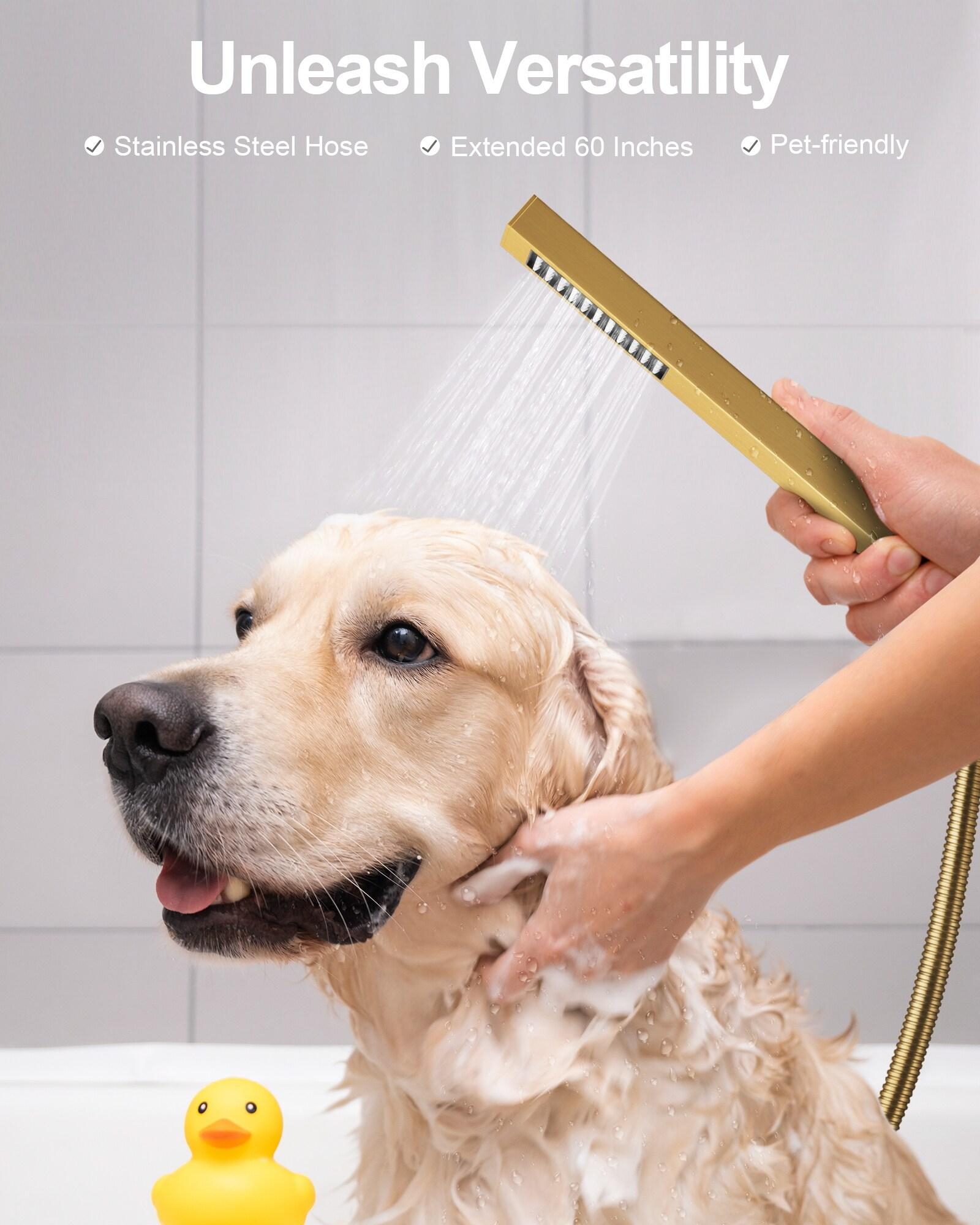GRANDJOY Dual Wall Mount Rainfall Shower Head System Adjustable 12 inch & 6 inch Shower Faucet Set with Handheld Shower Spray Thermostatic Pressure Balance Value, Brushed Gold