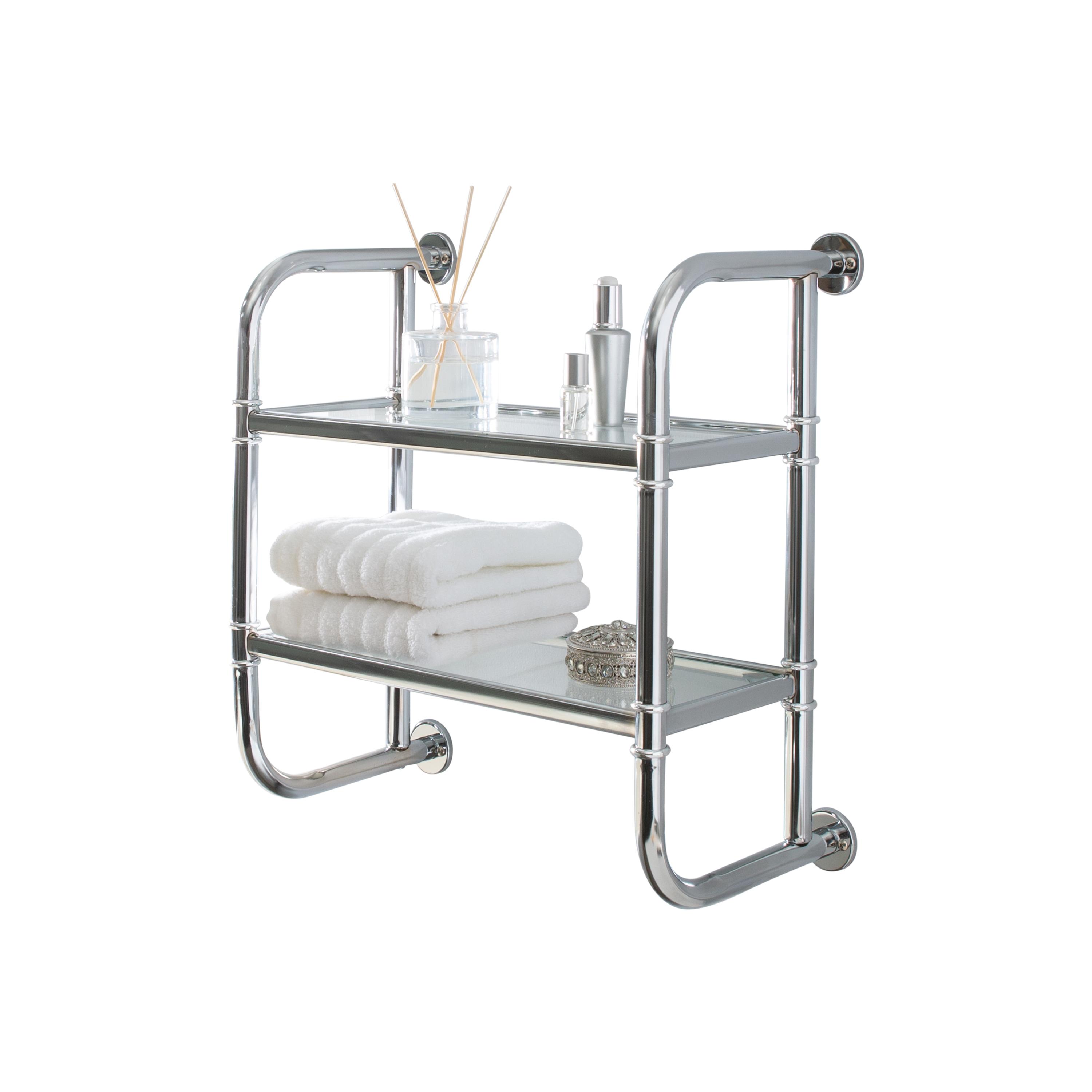 Organize It All Two Tier Bath Shelf Chrome : Microfiber, Machine Washable, Non-Slip Backing