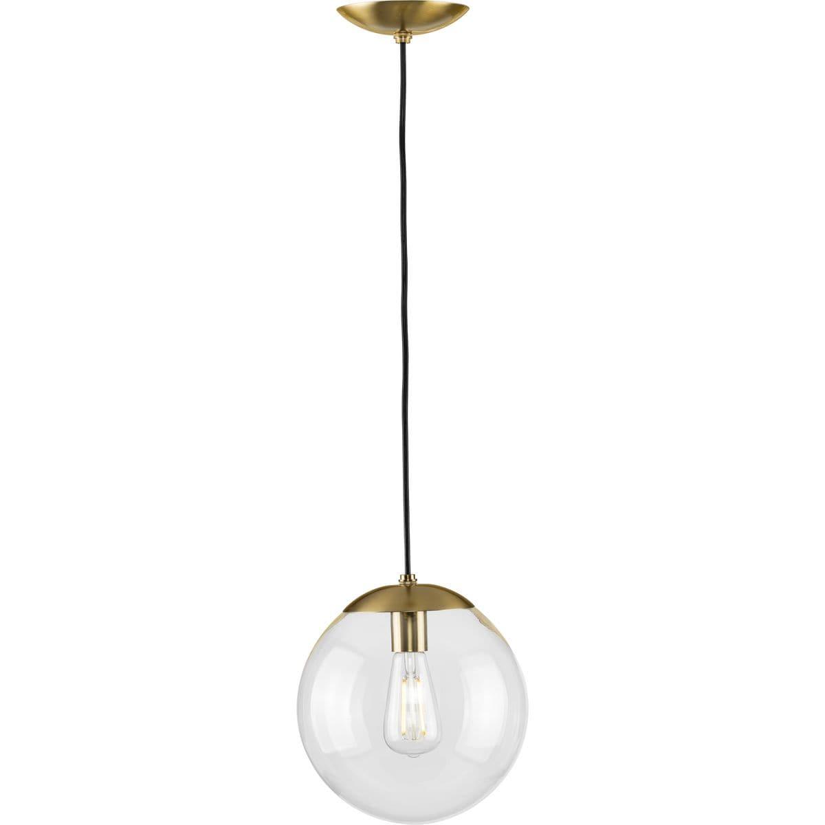 Progress Lighting Atwell 1-Light Glass Globe Pendant, Brushed Nickel, Clear Glass Shade