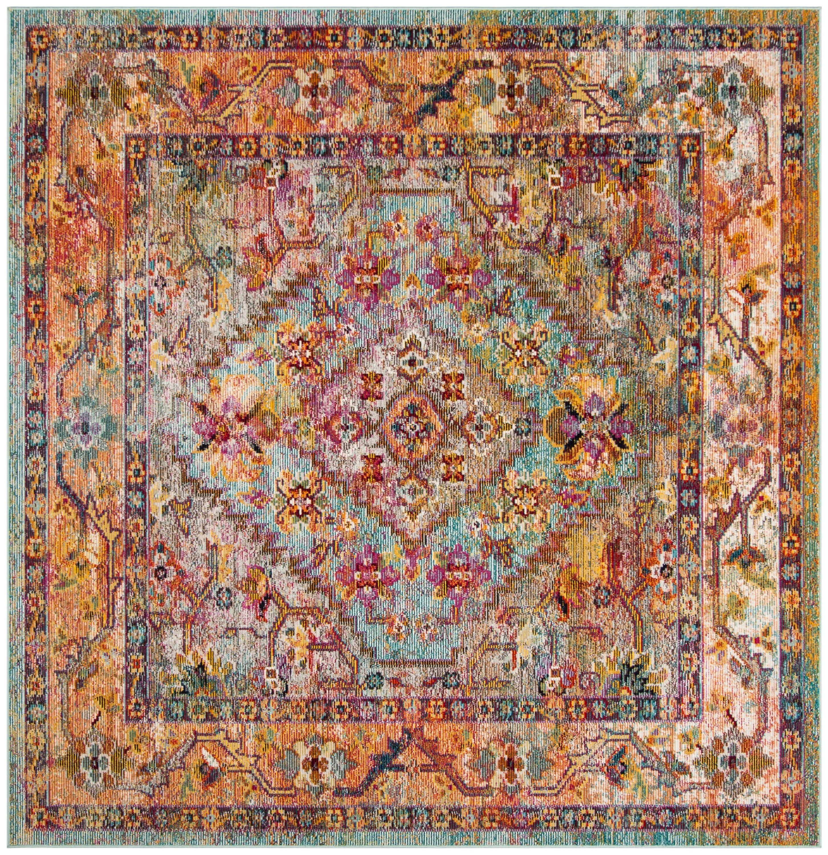 Crystal CRS507 Power Loomed Area Rug - Light Blue/Orange - 7'x7' - Safavieh.