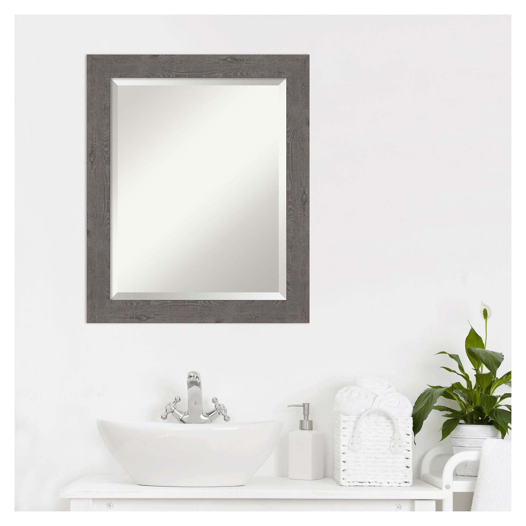 Medium Rectangle Distressed Grey Beveled Glass Modern Mirror (23.25 in. H x 19.25 in. W)