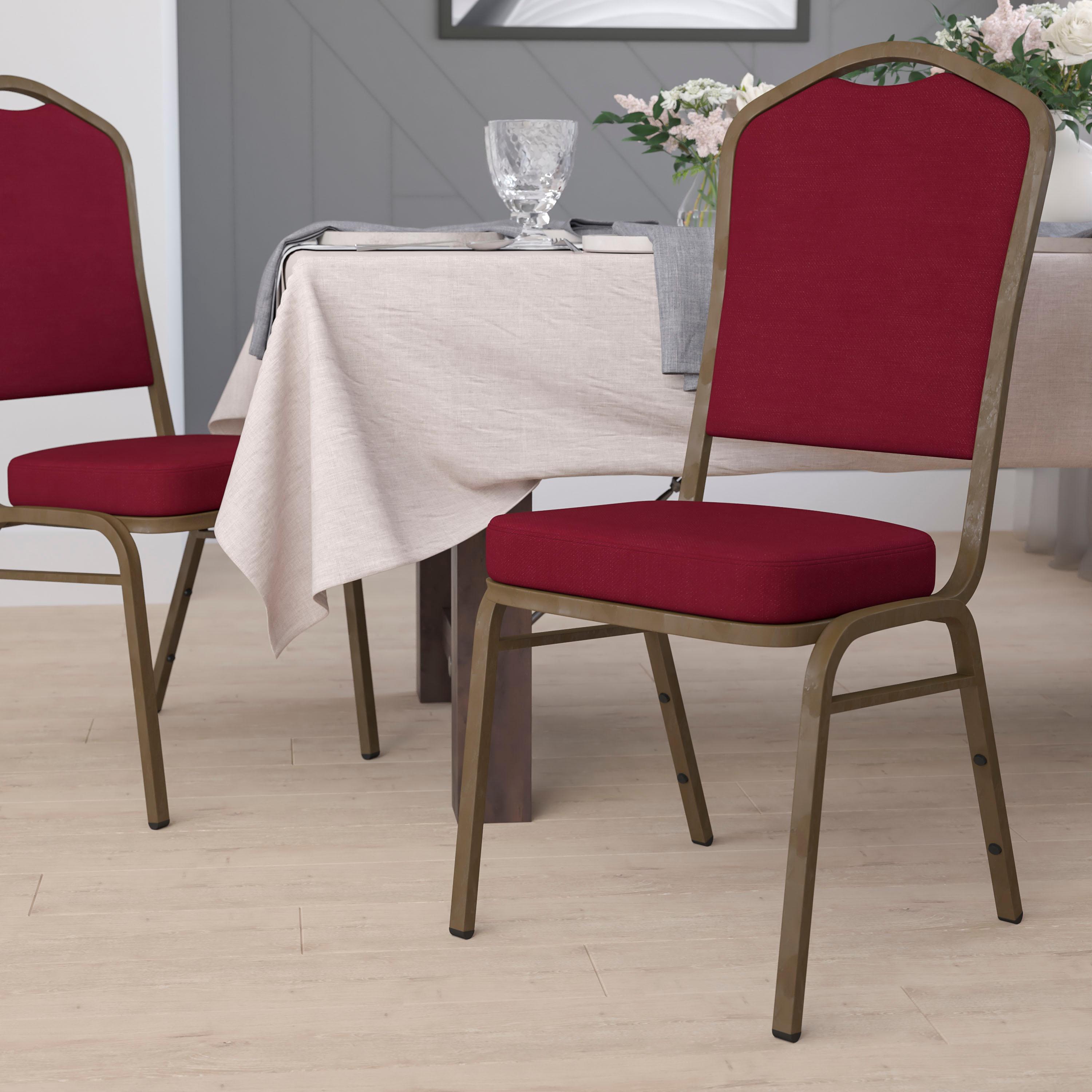 Flash Furniture HERCULES Series Crown Back Stacking Banquet Chair in Burgundy Fabric - Gold Vein Frame