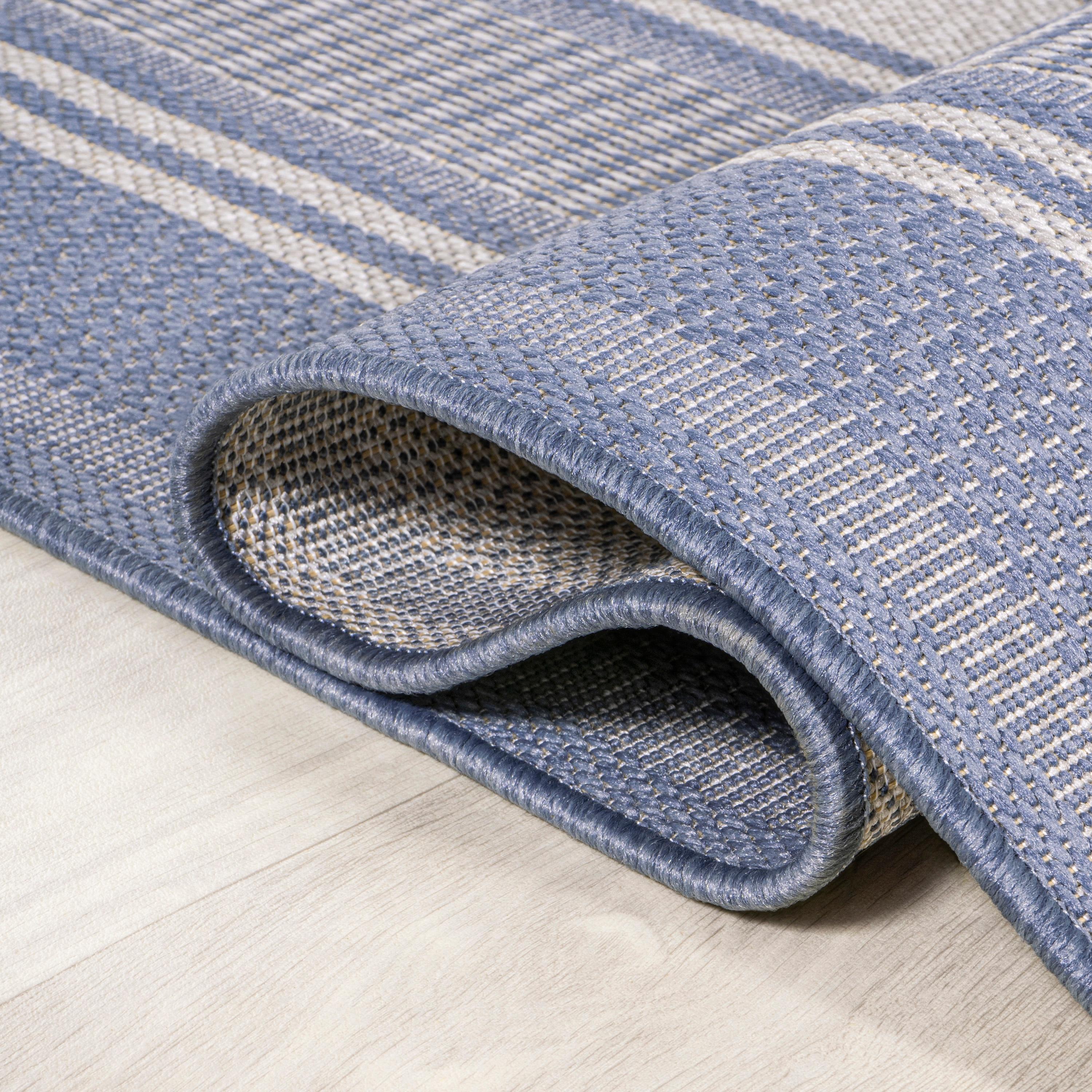 5' x 8' Haynes Modern Double Stripe Indoor/Outdoor Area Rug, Blue/Light Gray - JONATHAN Y