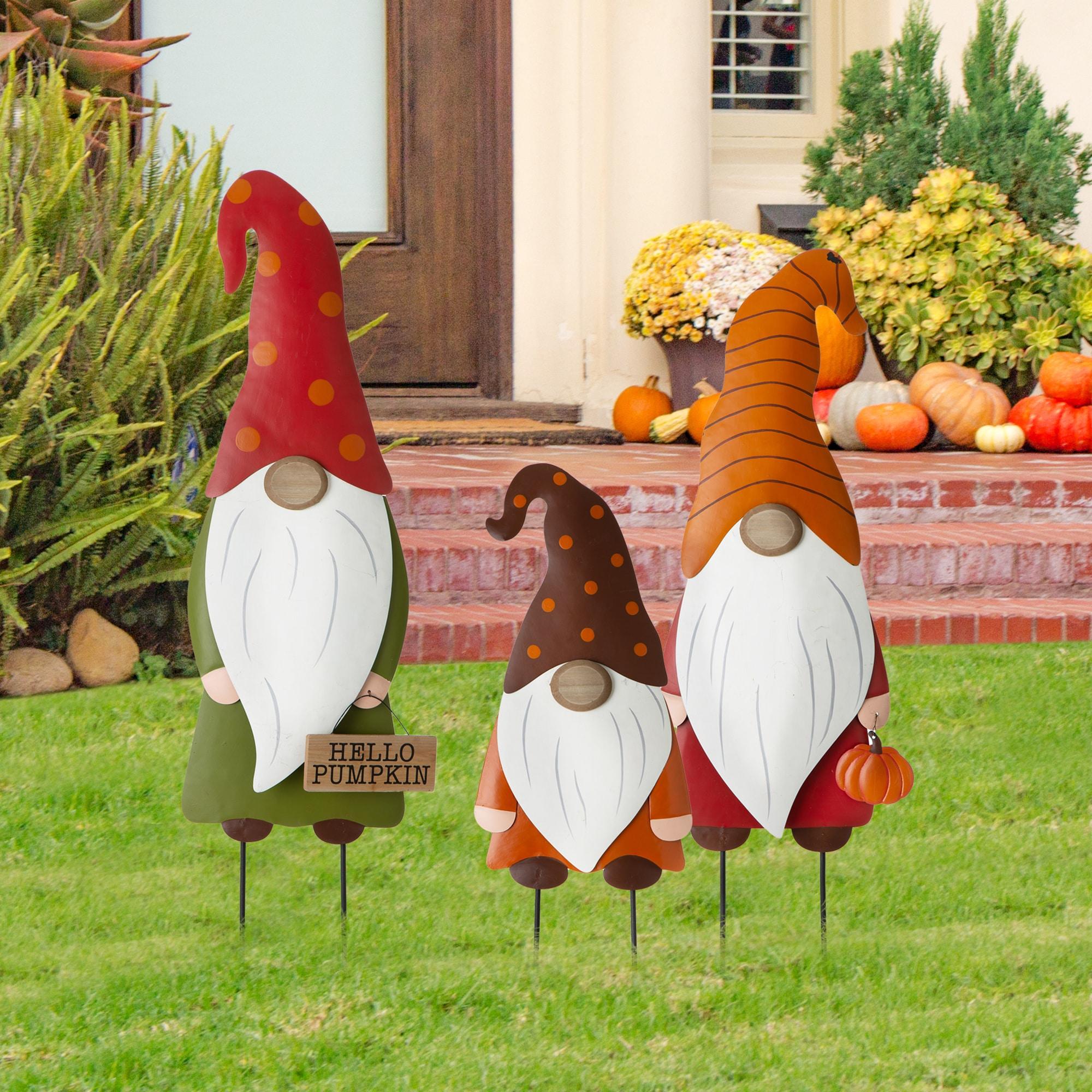 Gnome Family Autumn Fall Garden Stake (Set of 3)