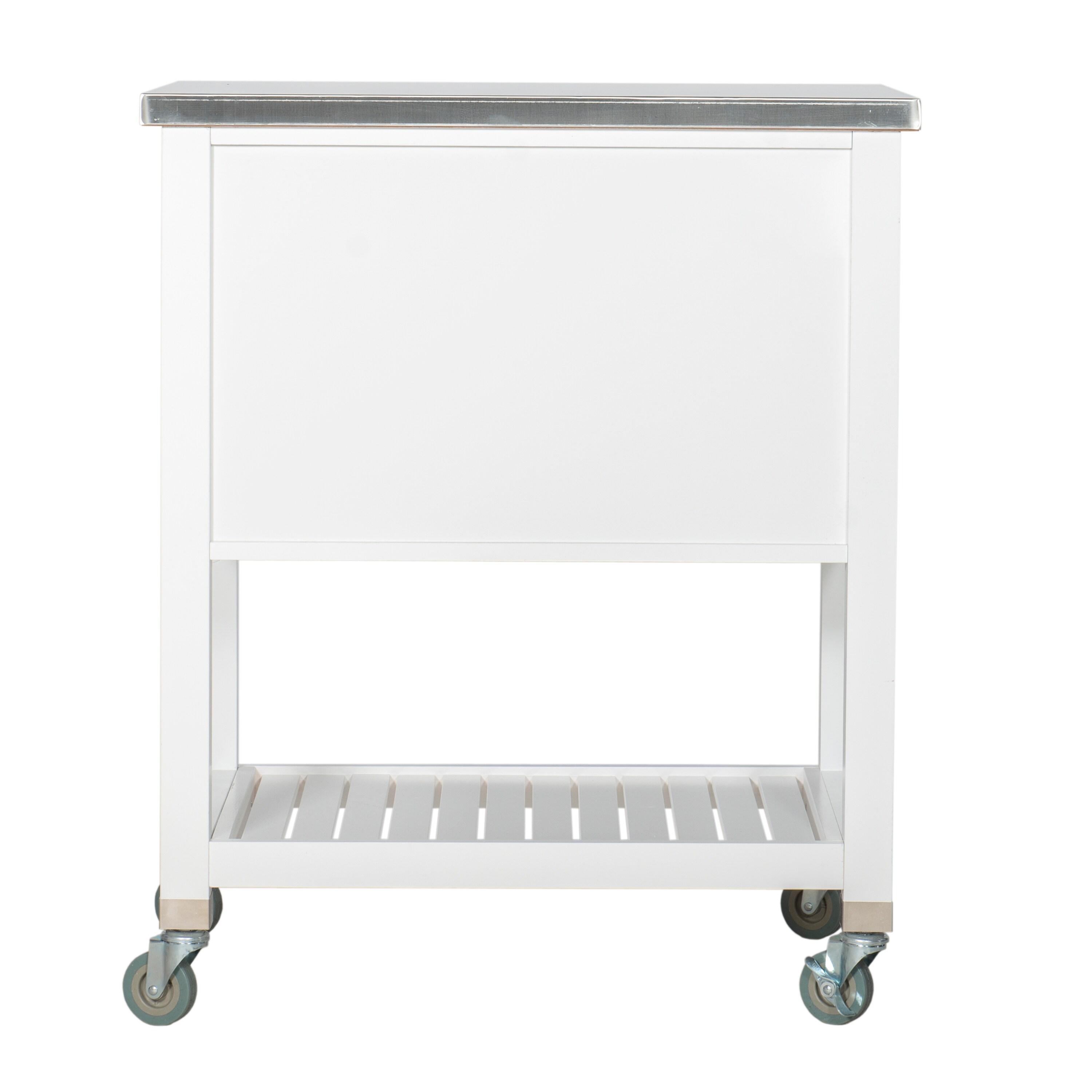 Robbin White Wood Kitchen Cart: Stainless Steel Top, Storage on Wheels - Linon