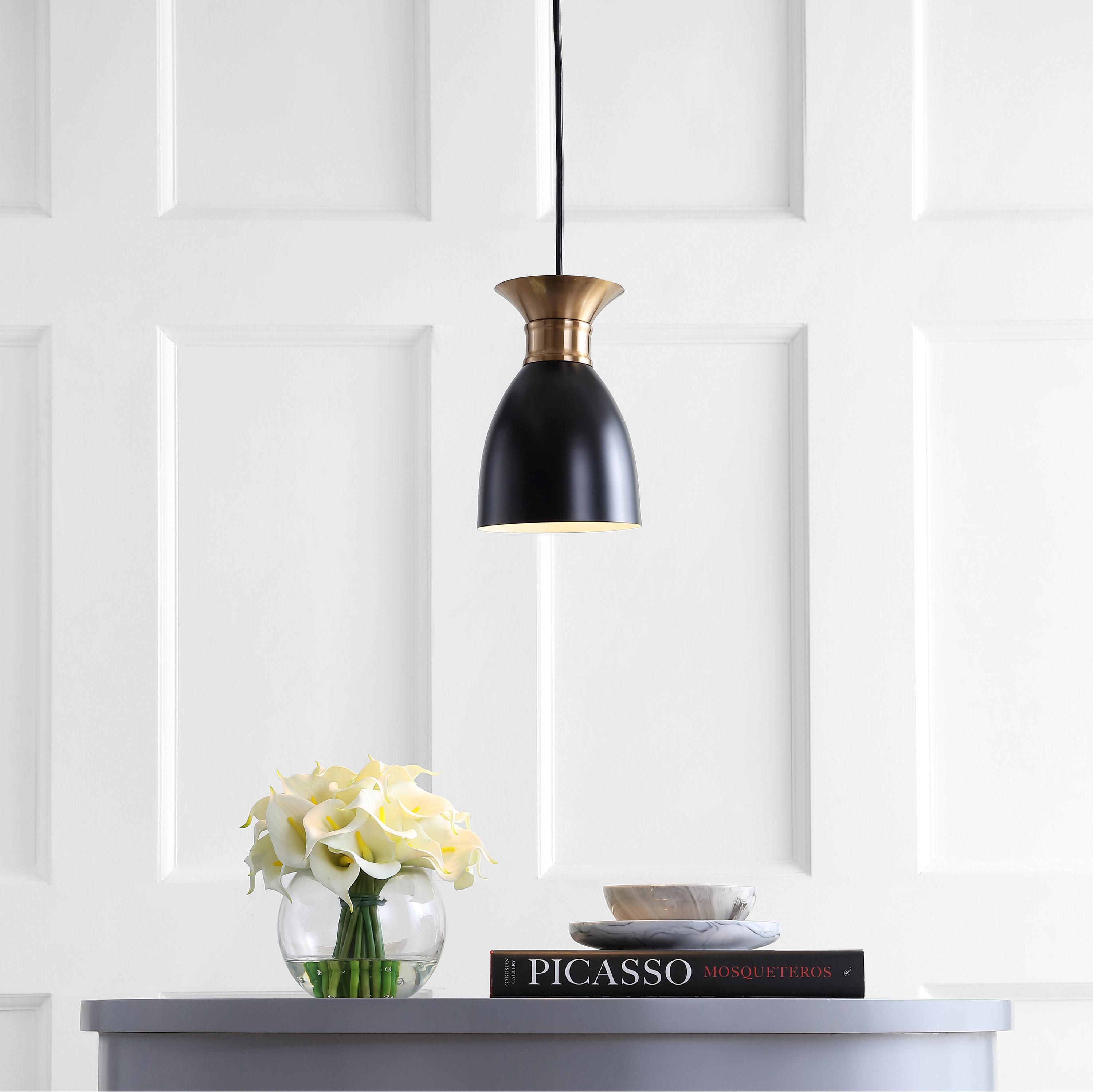 Edison 5.75 in. 1-Light Black/Brass Gold Metal LED Pendant