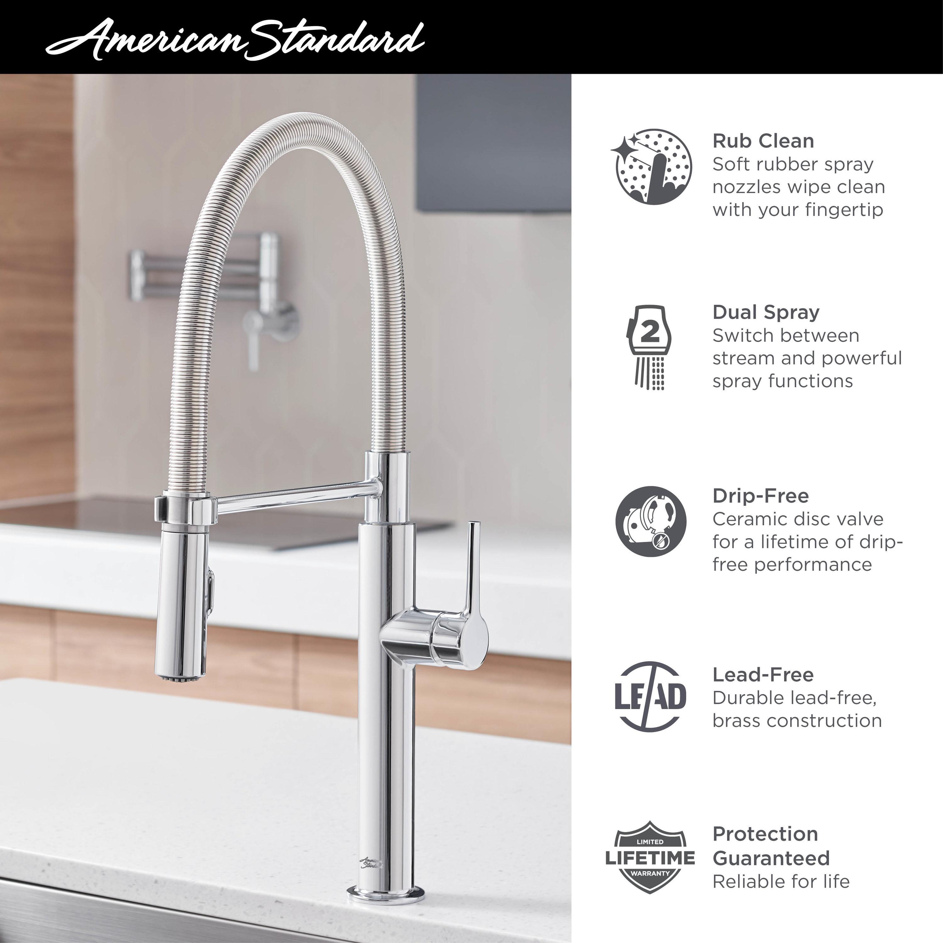 American Standard Studio S Semi Professional Pull-Down Kitchen Faucet with Spring Spout in Polished Chrome