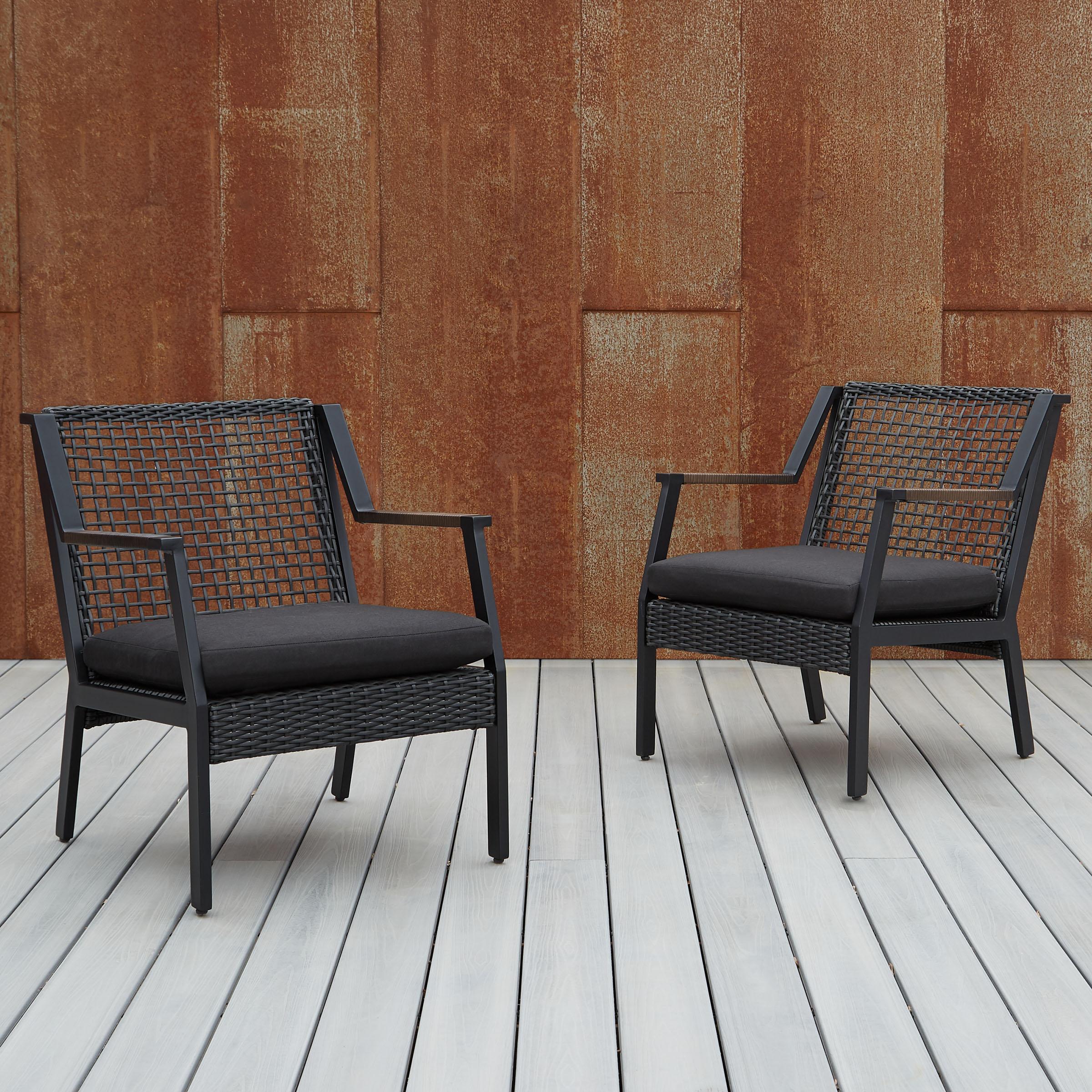 Real Flame Calvin Aluminum Patio Dining Arm Chair in Black (Set of 2)