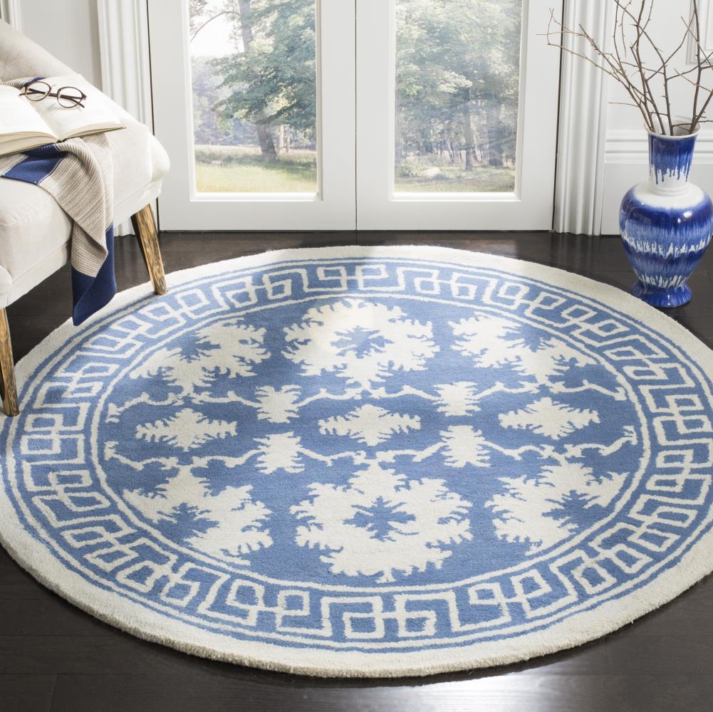 Bella BEL132 Hand Tufted Area Rug - Blue/Ivory - 5' Round - Safavieh.