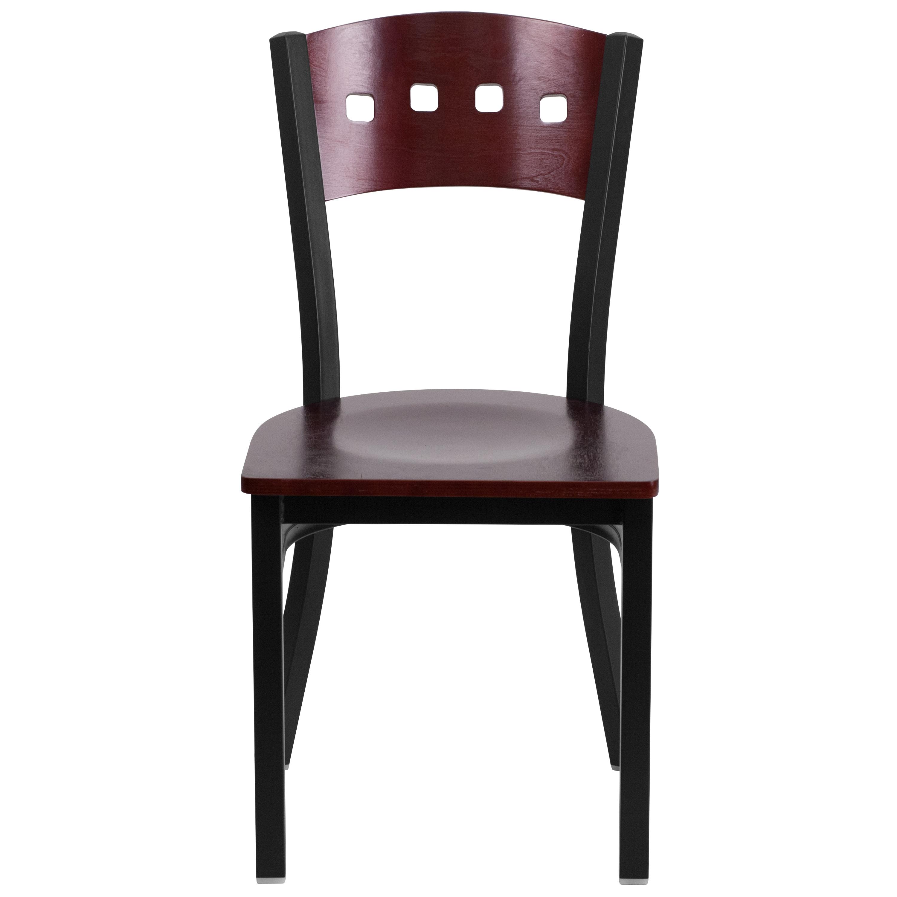Flash Furniture HERCULES Series Black 4 Square Back Metal Restaurant Chair - Mahogany Wood Back & Seat