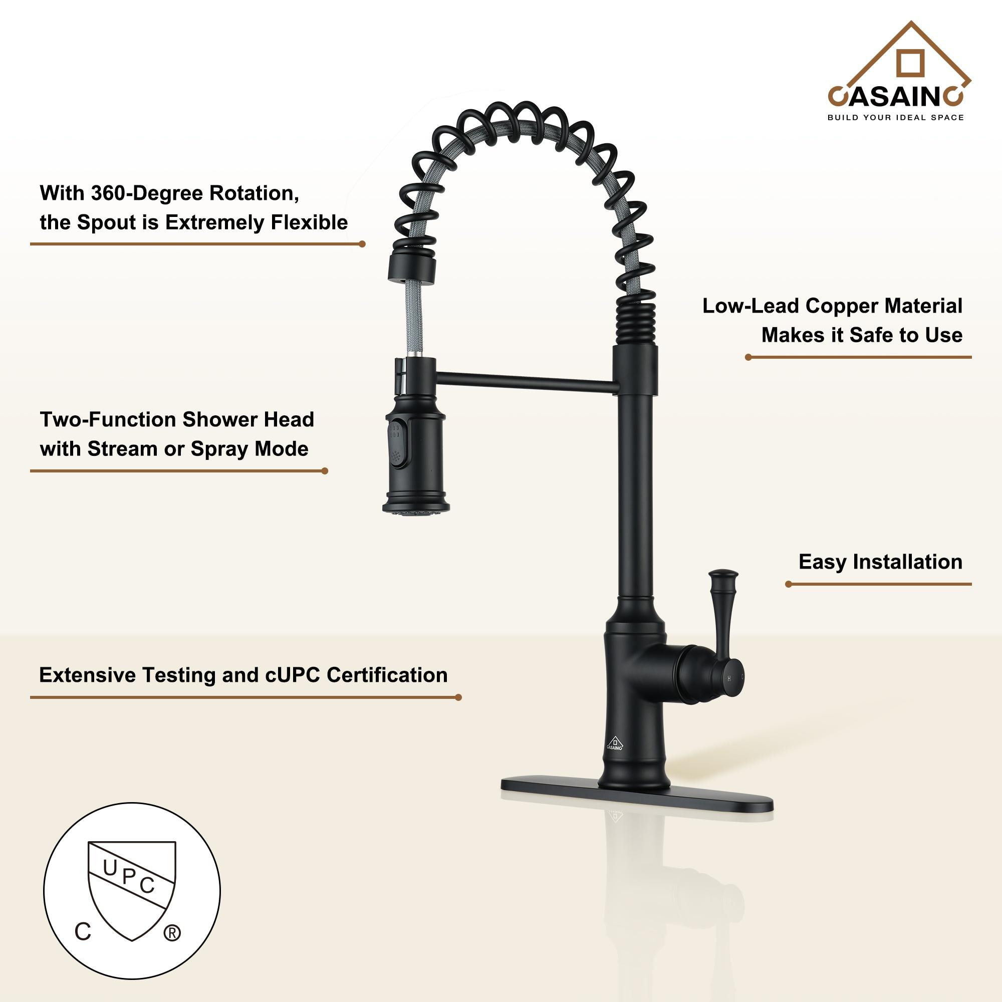 CASAINC Single-Handle Spring Pull-Down Kitchen Faucet Single Hole Faucet 1.8 GPM