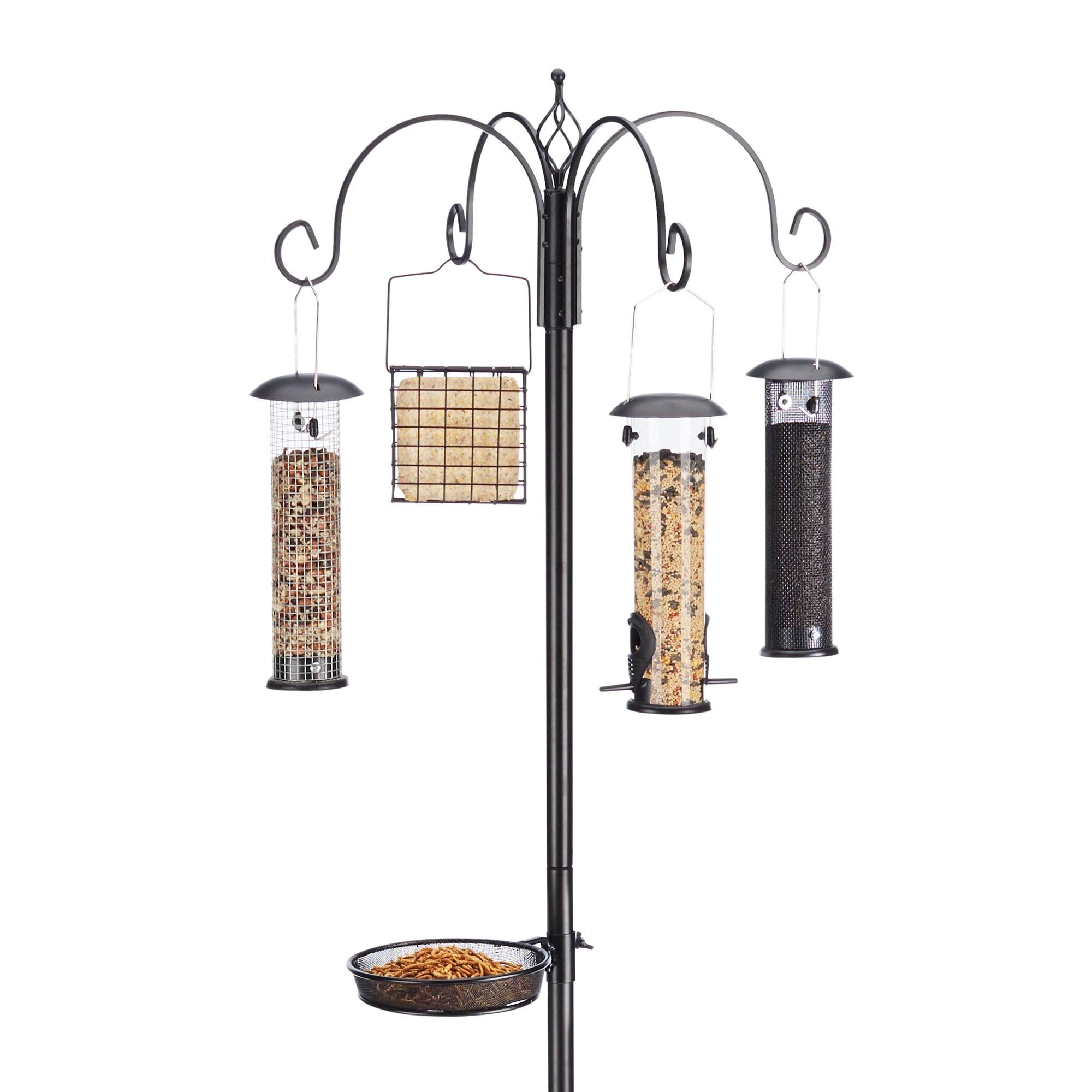 Black Metal Squirrel Resistant Bird Feeder Pole with Multiple Feeders