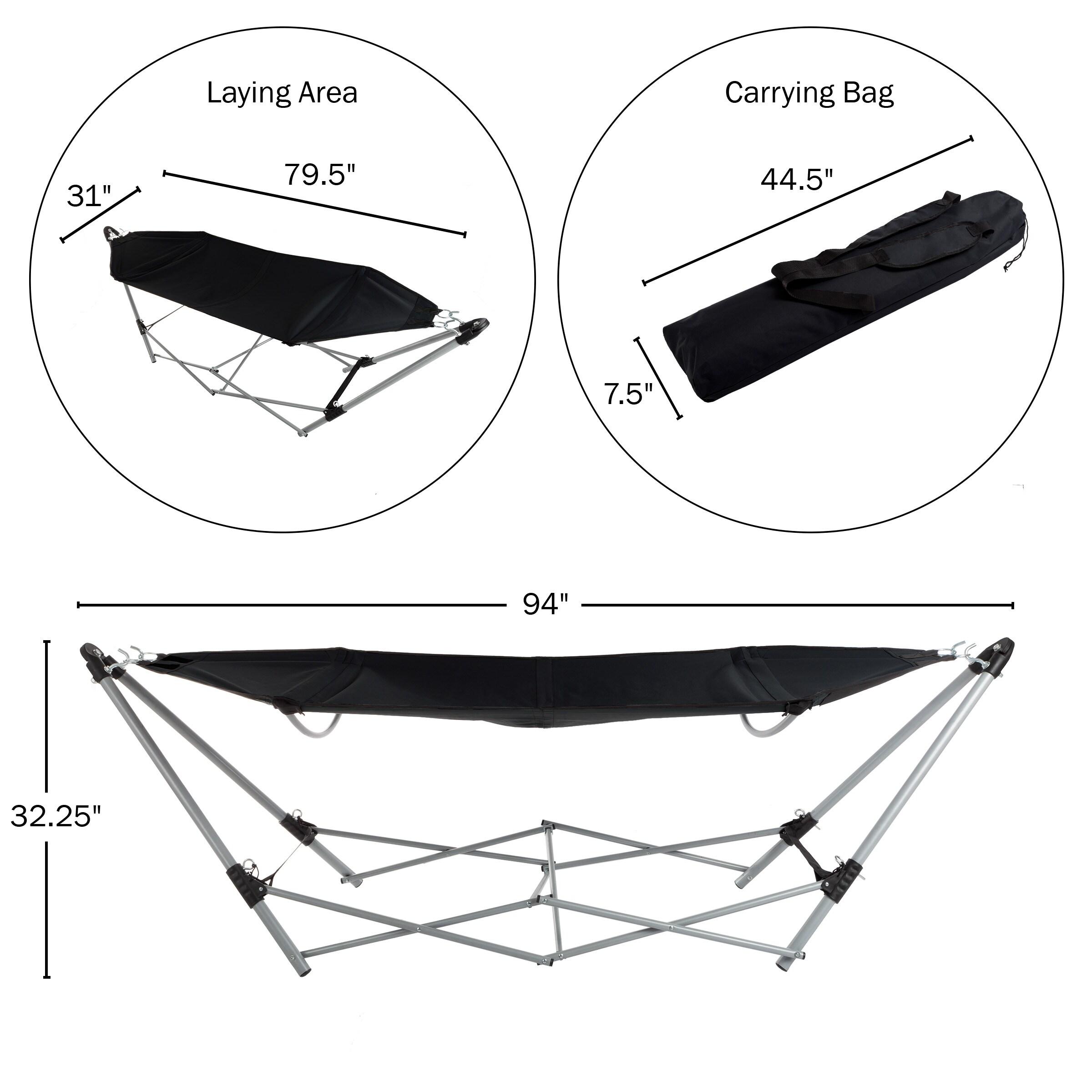 Portable Hammock with Stand - Folds and Fits into Included Carry Bag for Easy Travel- Perfect for Backyard Pool Beach Hiking by Lavish Home (Black)