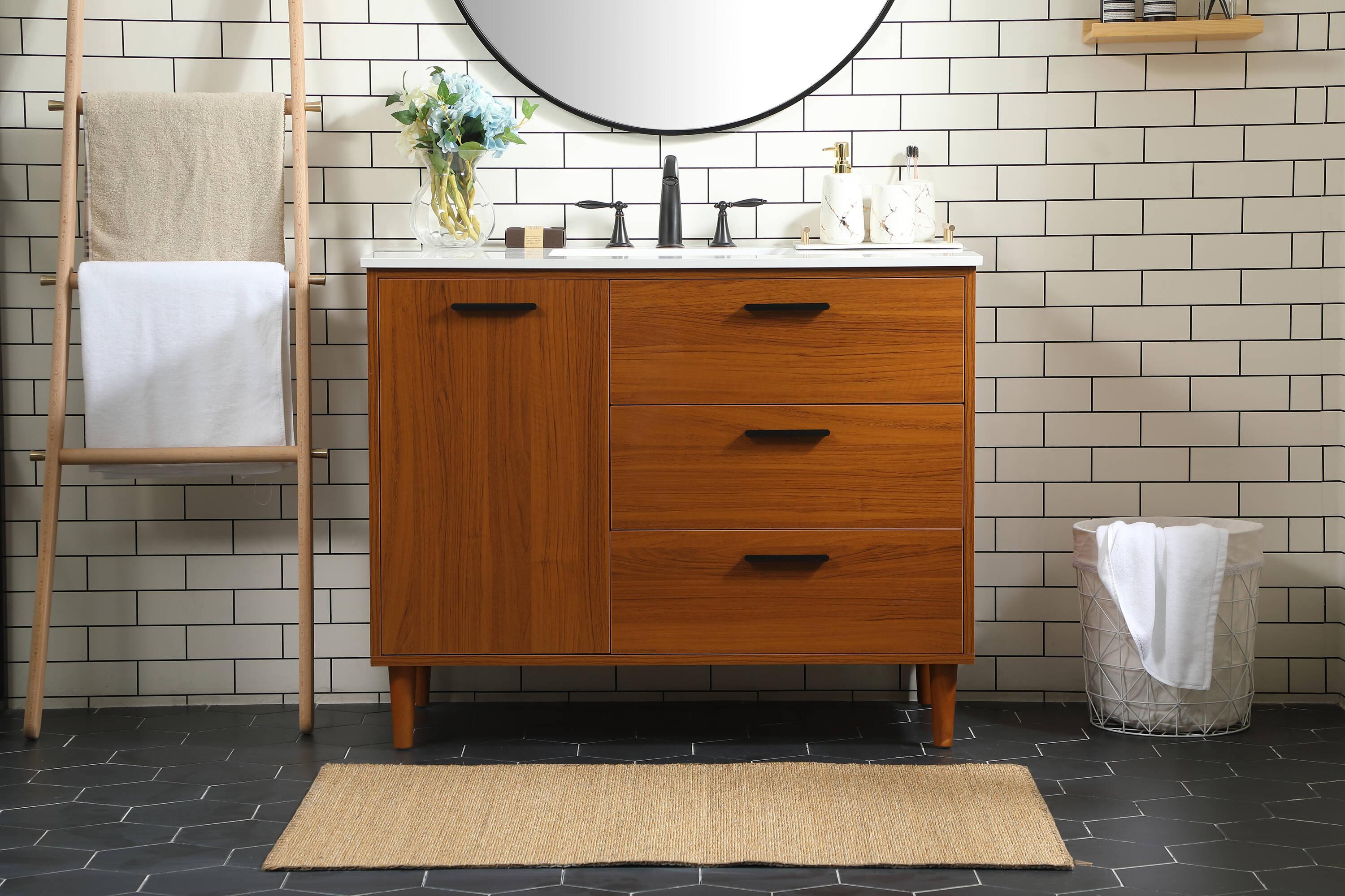Burroughs 42'' Single Bathroom Vanity with Engineered Marble Top
