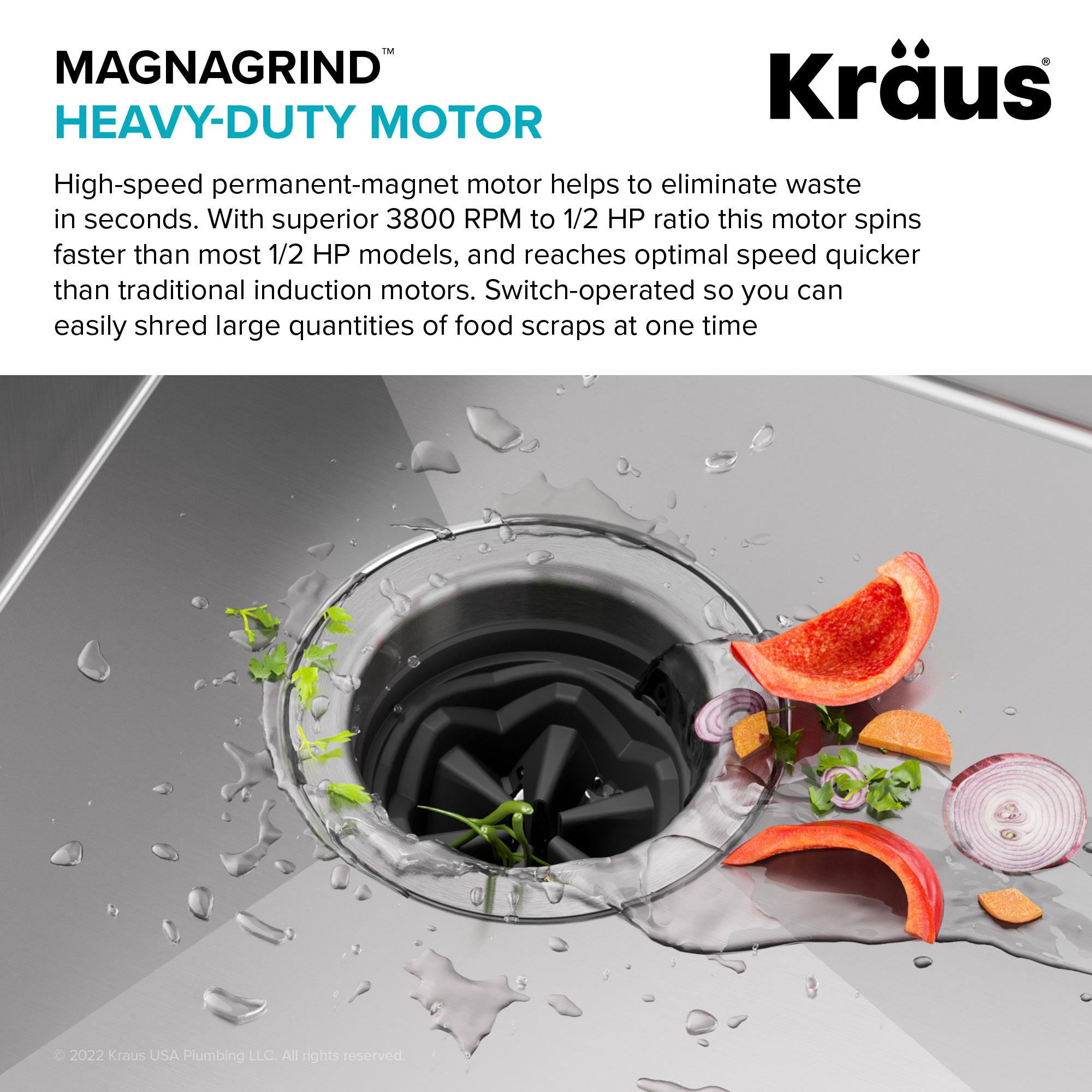 KRAUS WasteGuard Continuous Feed Motor Garbage Disposal with Power Cord and Universal Mount