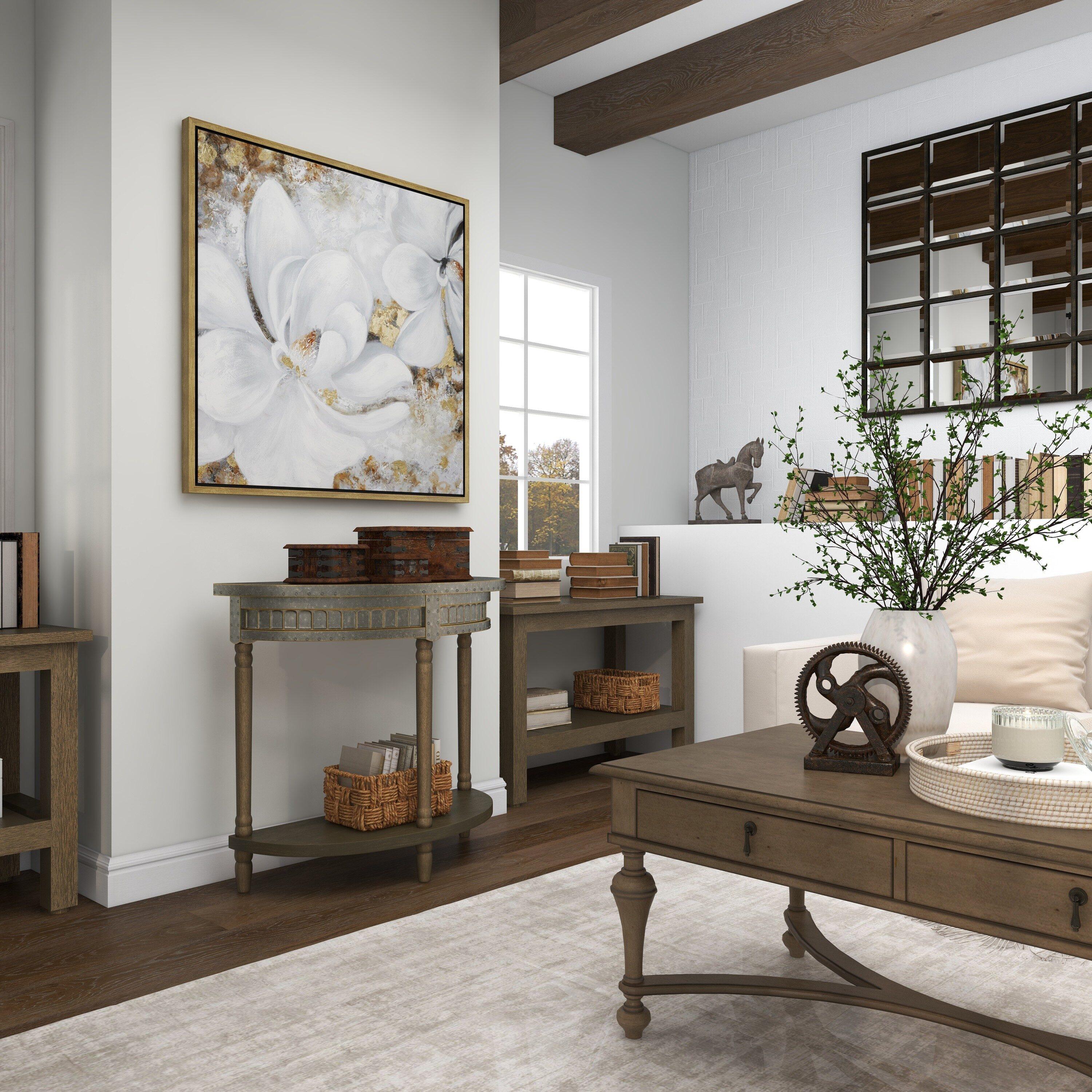 Traditional Half Round Side Table Beige - Olivia & May: Sturdy Iron Entryway Console with Shelf