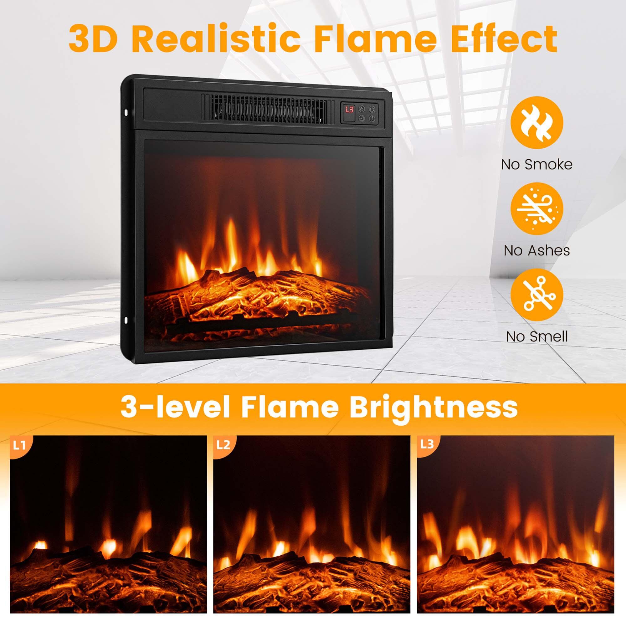 Costway 32" 1400W Electric Fireplace Mantel TV Stand Space Heater W/ Shelf Brown
