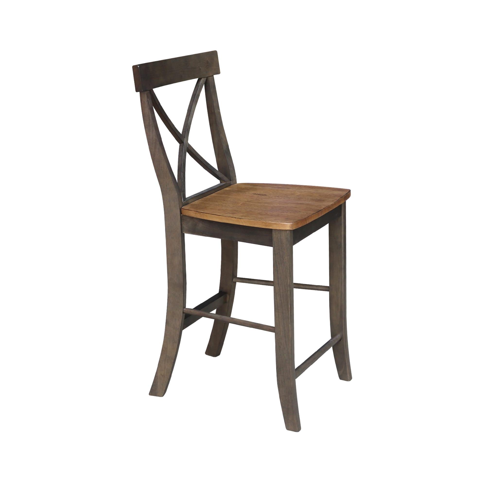 24" Martha X Back Counter Height Barstool Hickory Brown - International Concepts: Hardwood Frame, Armless