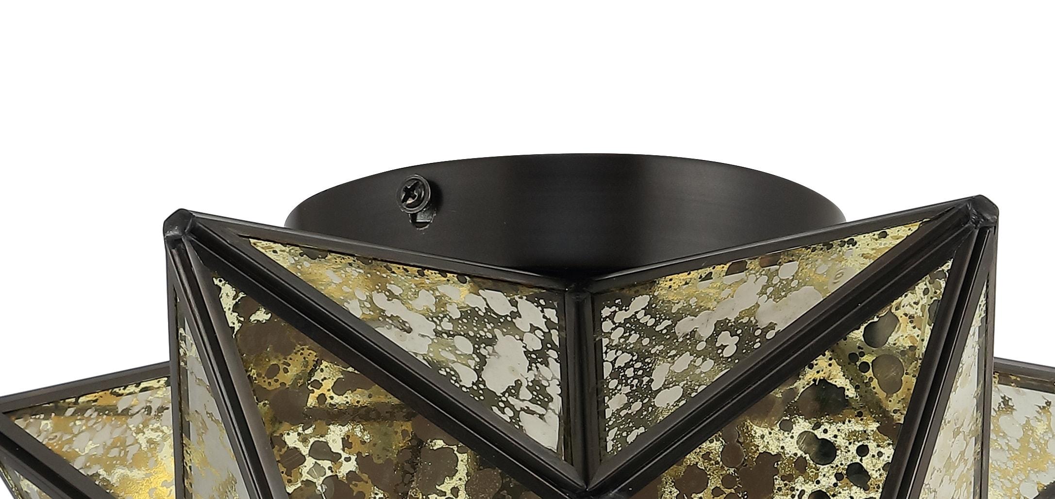 Stella 12" Moravian Star Metal/Mercury Glass LED Flush Mount, Oil Rubbed Bronze