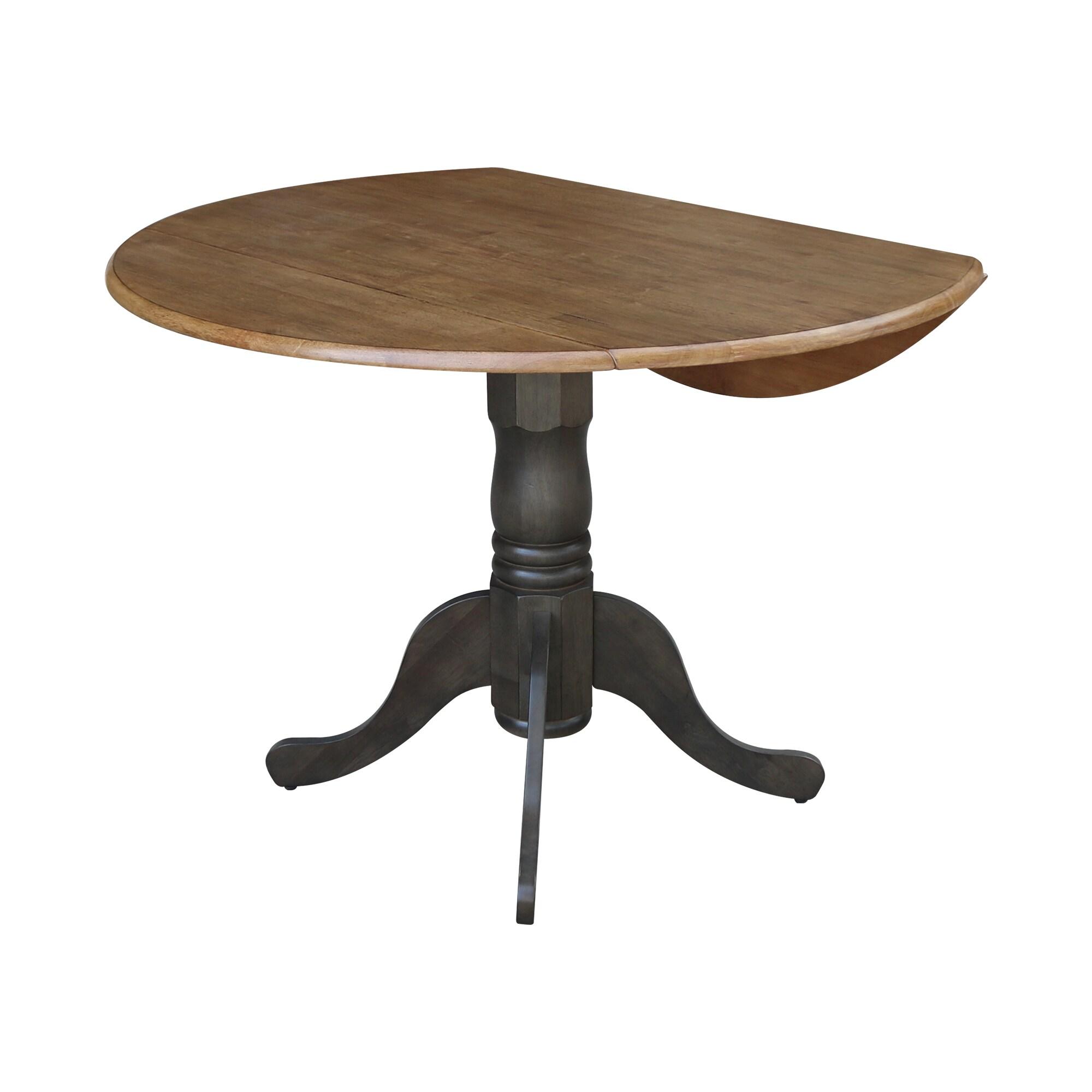 42" Mason Round Dual Drop Leaf Extendable Dining Table Hickory/Washed Coal - International Concepts: Solid Parawood, Pedestal Base