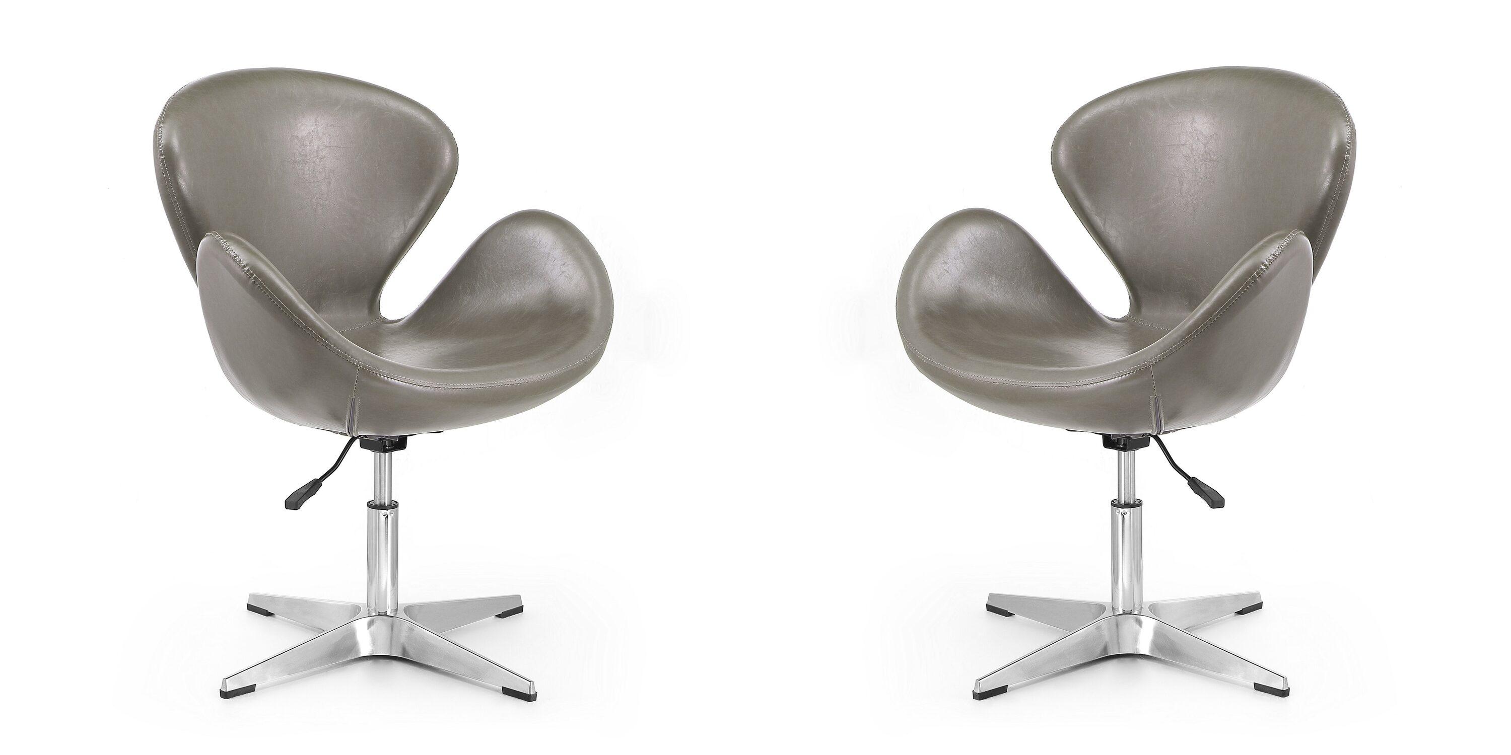 Set of 2 Raspberry Faux Leather Adjustable Swivel Chairs Pebble - Manhattan Comfort