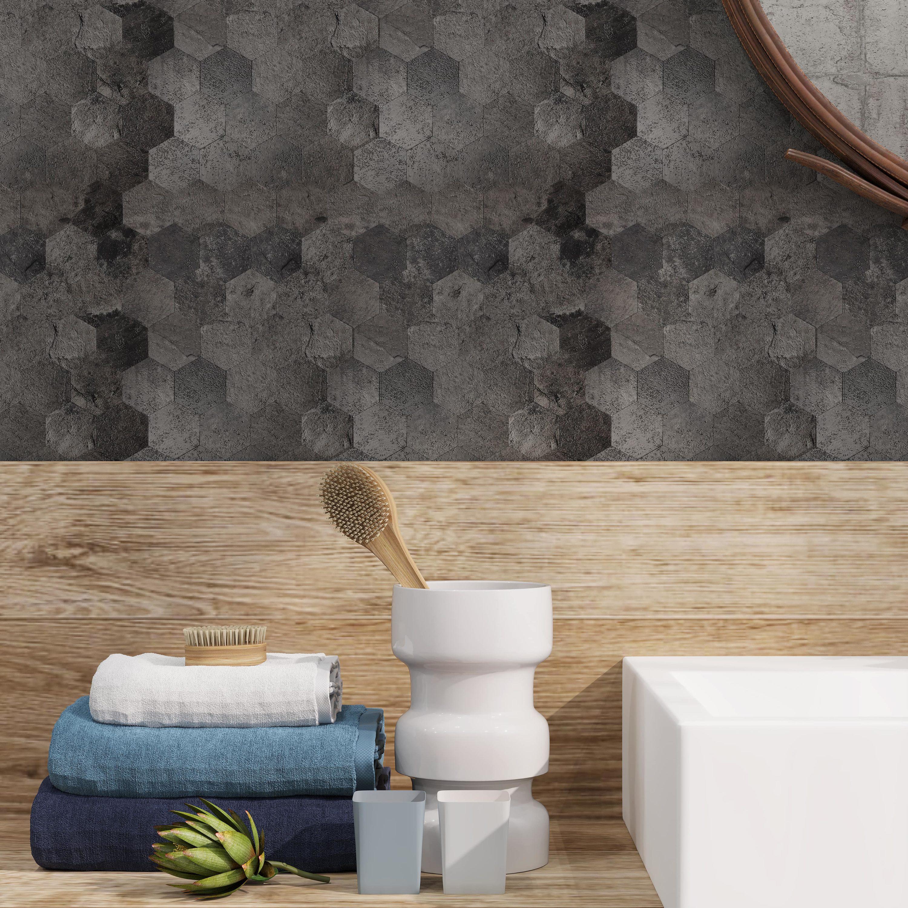 Avant Decor 8 Tiles | Stone Composite Small Hexagon Tiles | Peel and Stick Kitchen Backsplash Stick On Wall Easy DIY Installation 11.33" x 11.41"