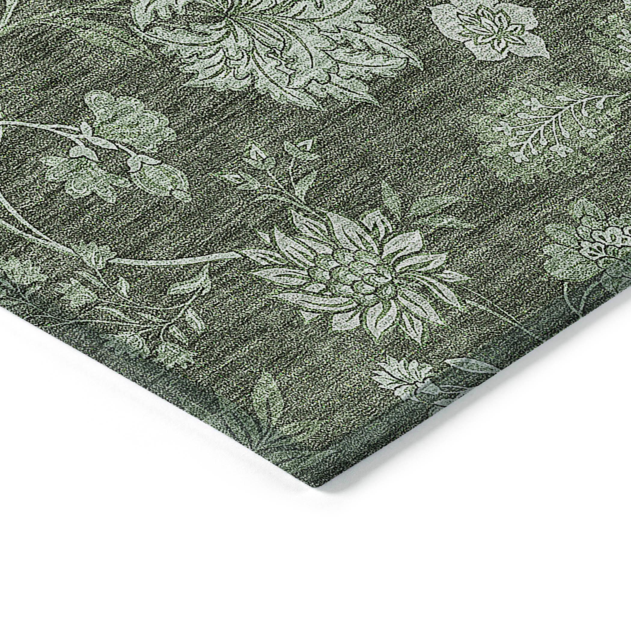 Olive Floral Pattern Indoor Outdoor Area Rug 2'6" x 3'10"