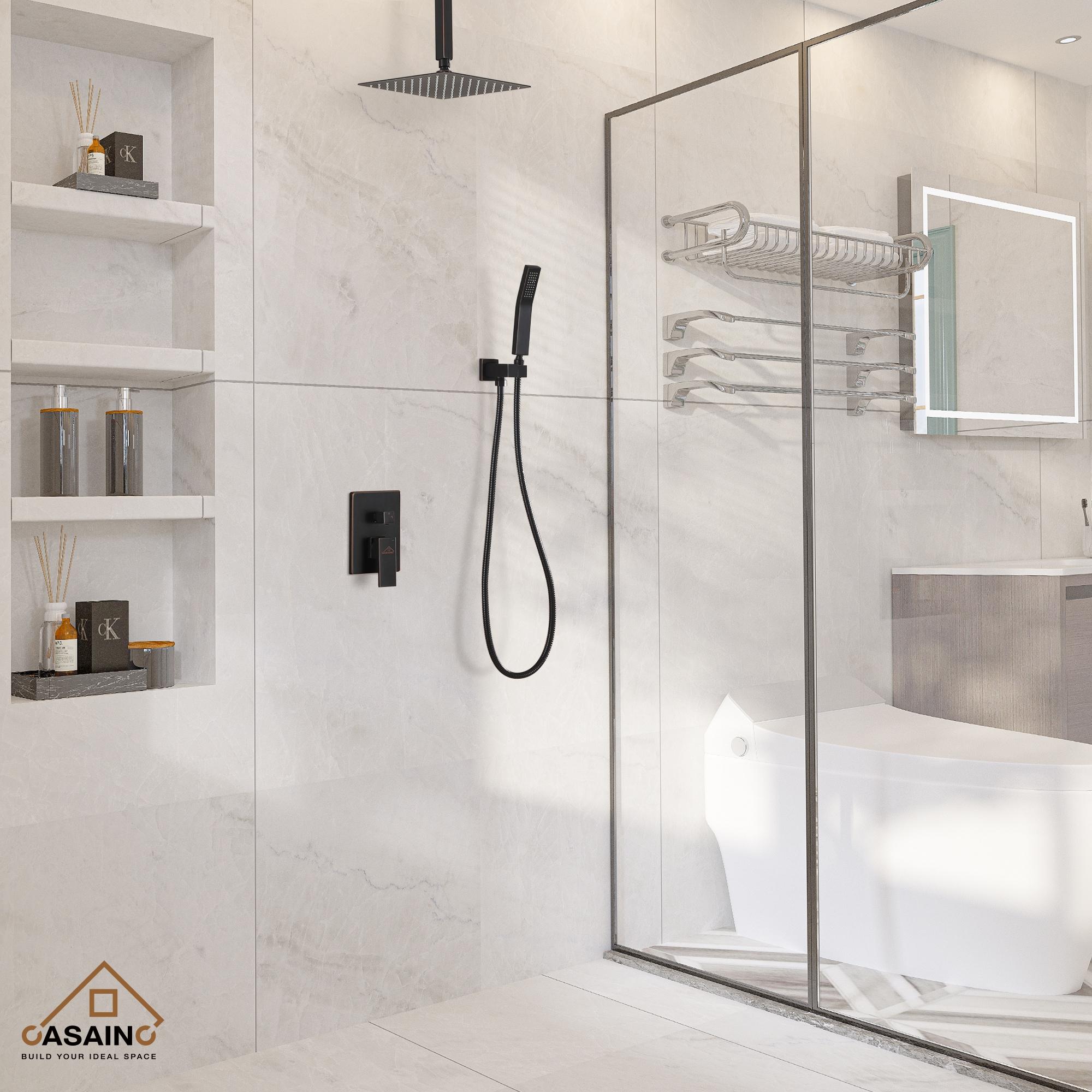 Oil Rubbed Bronze Ceiling-Mount Shower System with Handheld Shower
