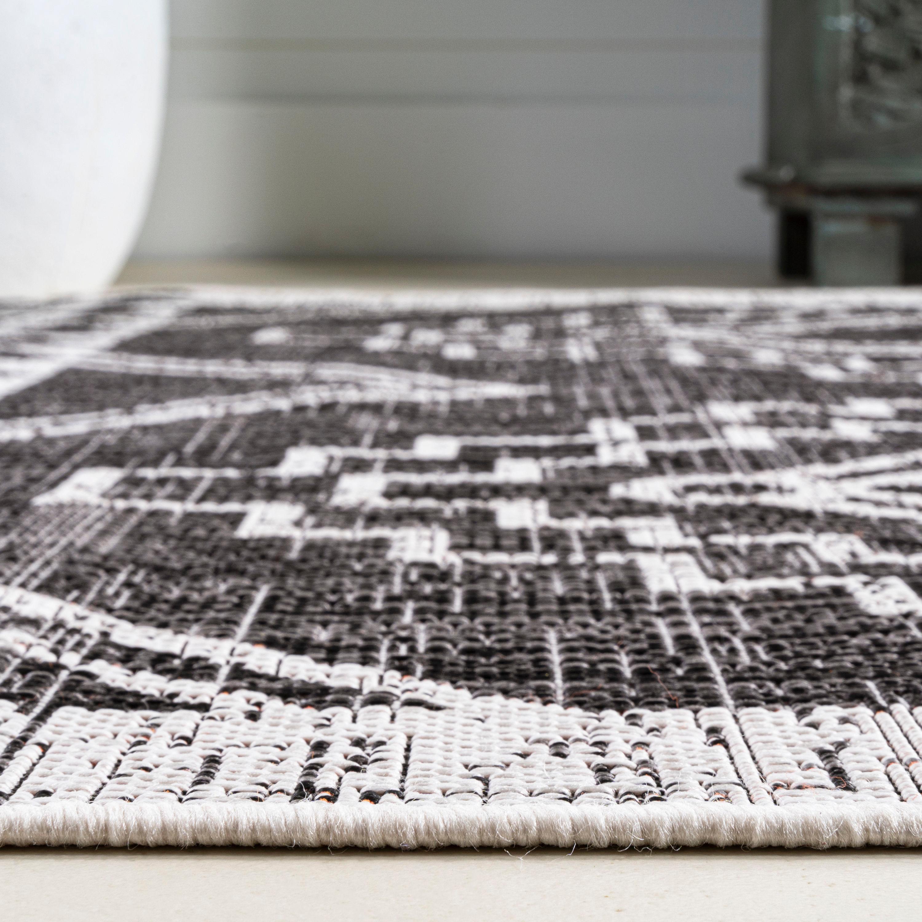 5'x8' Marokko Diamond  Medallion Indoor/Outdoor Area Rug, Black/Ivory - JONATHAN Y