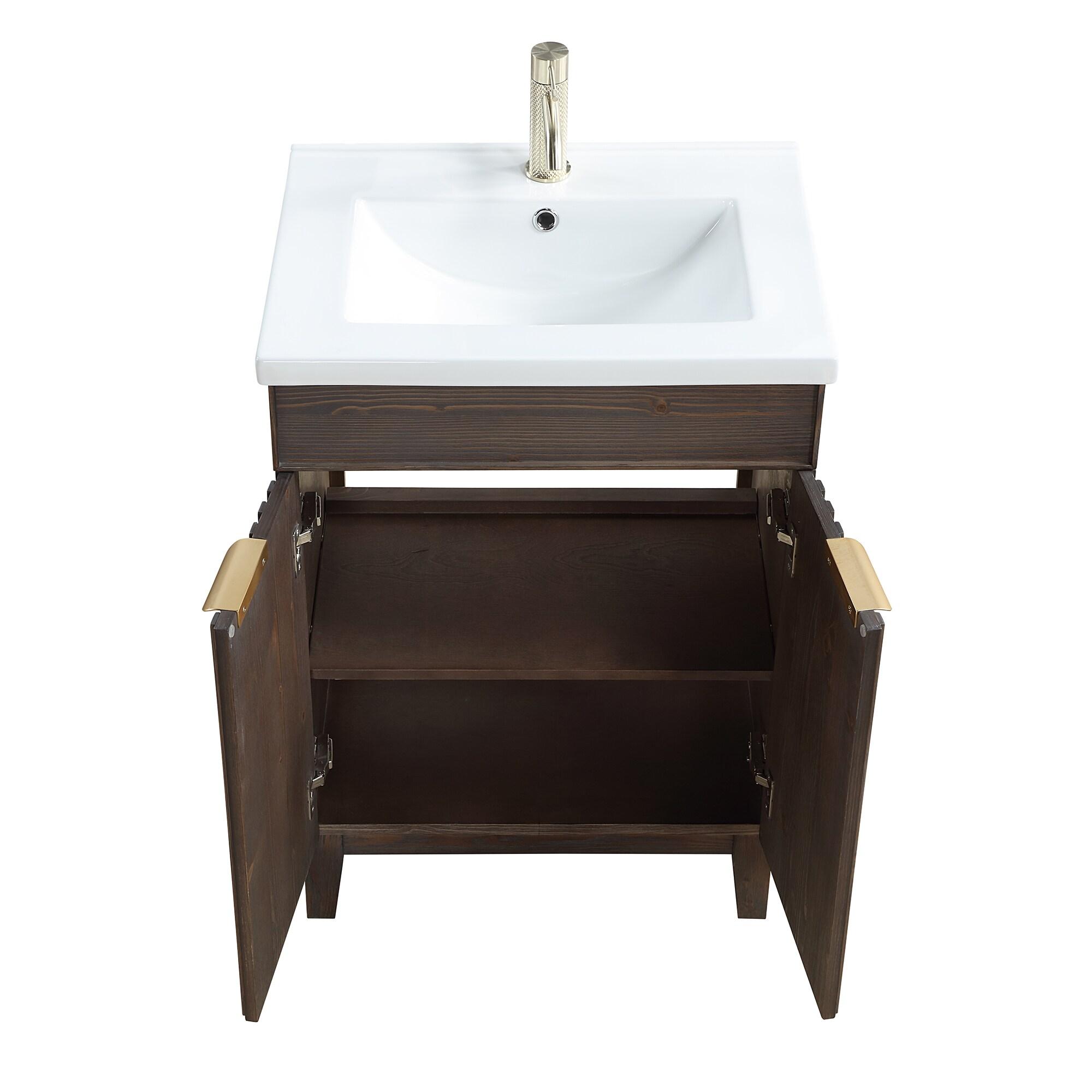 Palos 24" Single Bath Vanity in Spruce Antique Brown with White Ceramic Basin