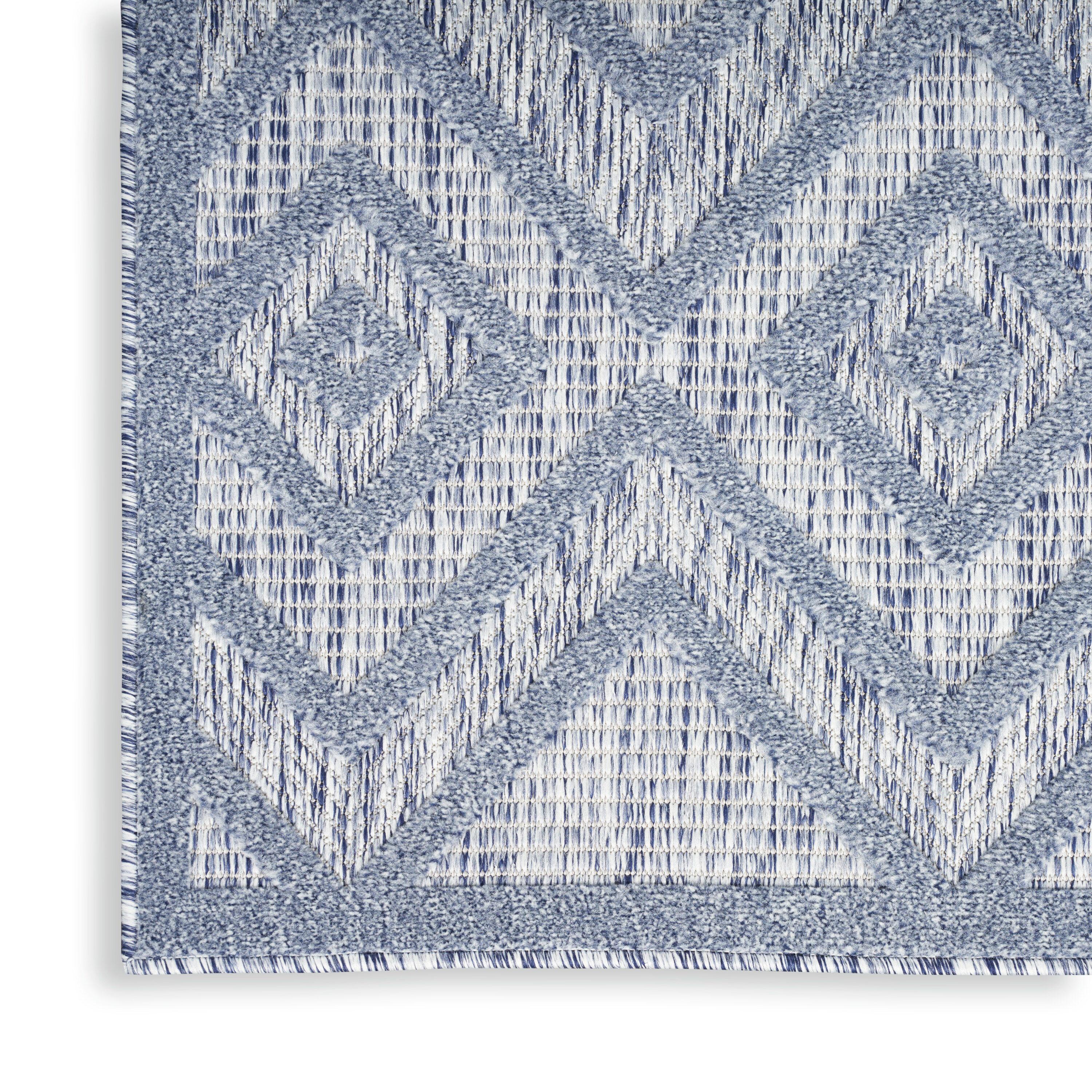 Nourison Versatile Diamond Geometric Flatweave Indoor Outdoor Area Rug Denim Blue 6' x 9'