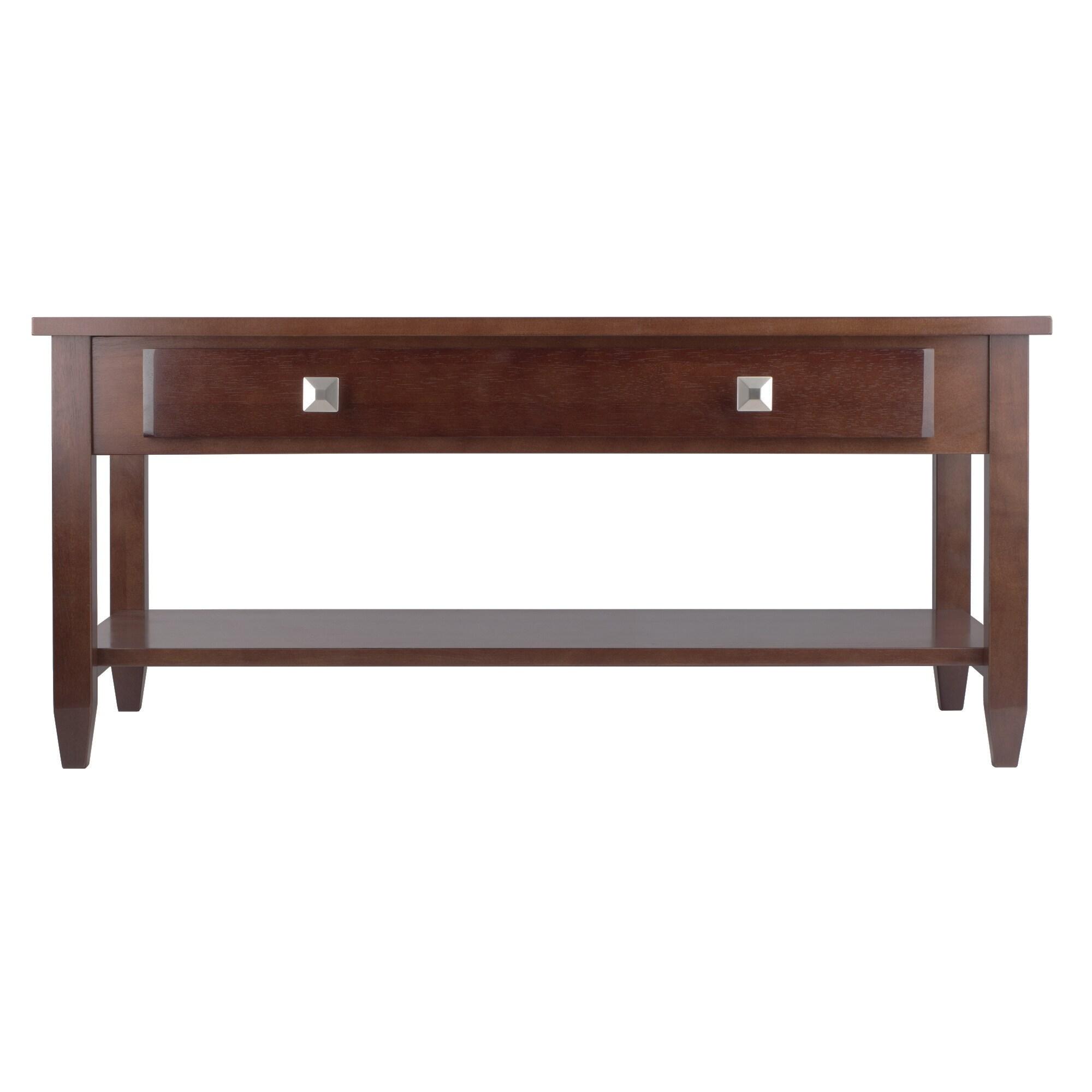 Richmond Coffee Table with Tapered Leg Walnut Finish - Winsome: Storage Shelf, Modern Brushed-Chrome Knobs