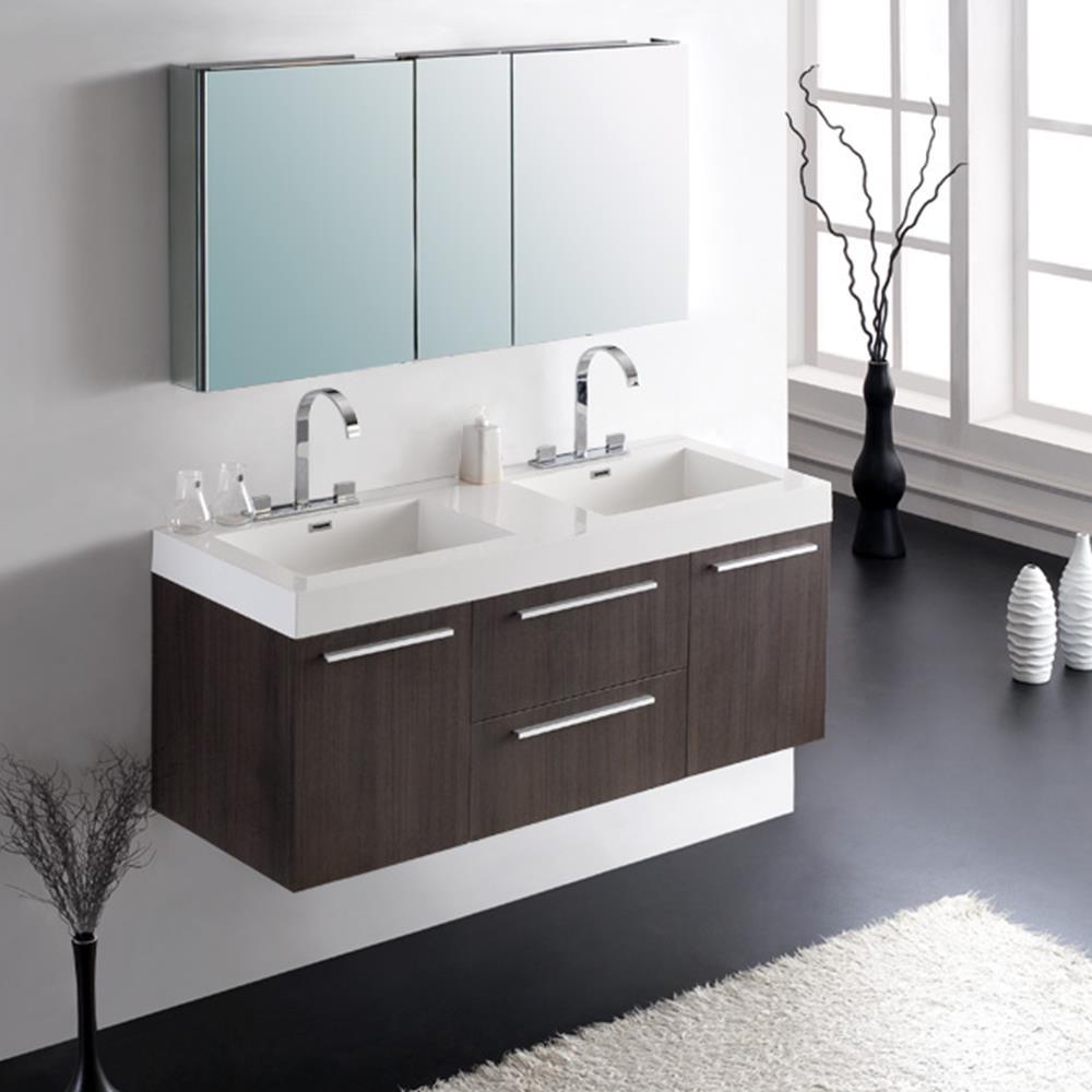 Opulento 54"Gray Oak Dbl Sink Bathroom Vanity & Medicine Cabinet