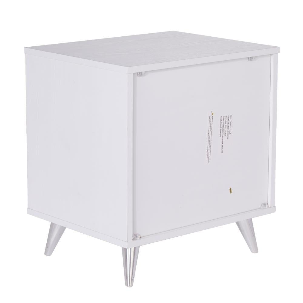 SEI Furniture Oren 3 Drawer Nightstand in White and Chrome