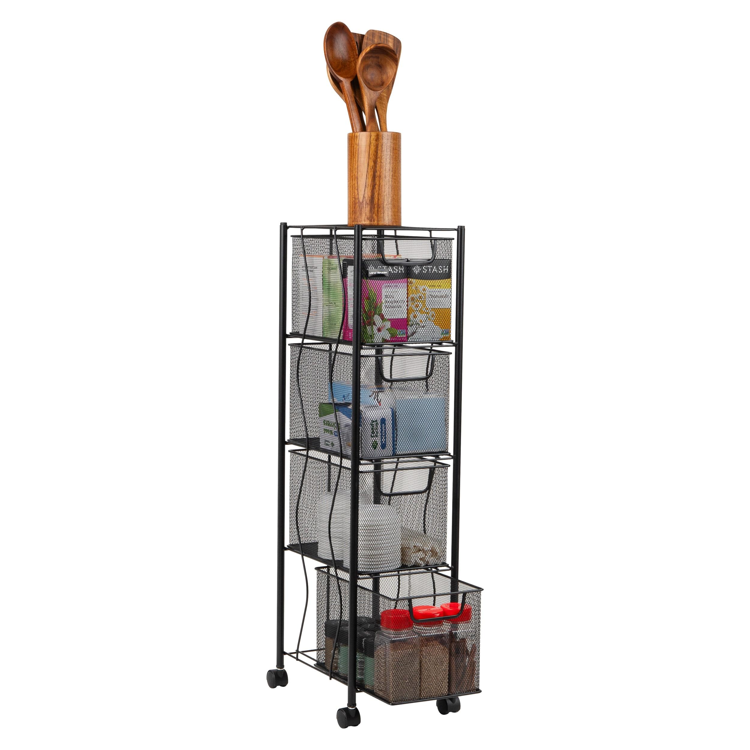 Mind Reader Mind Reader Rolling Cabinet with Drawers, Desk Organizer, Storage, 8"L x 11"W x 31.5"H, Black